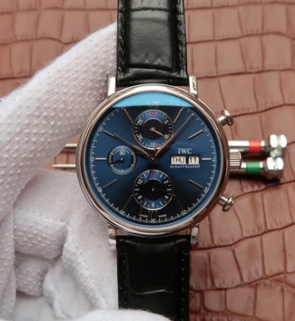 Replica IWC Portofino Chrono IW391019 Blue Dial Leather Strap - Top club