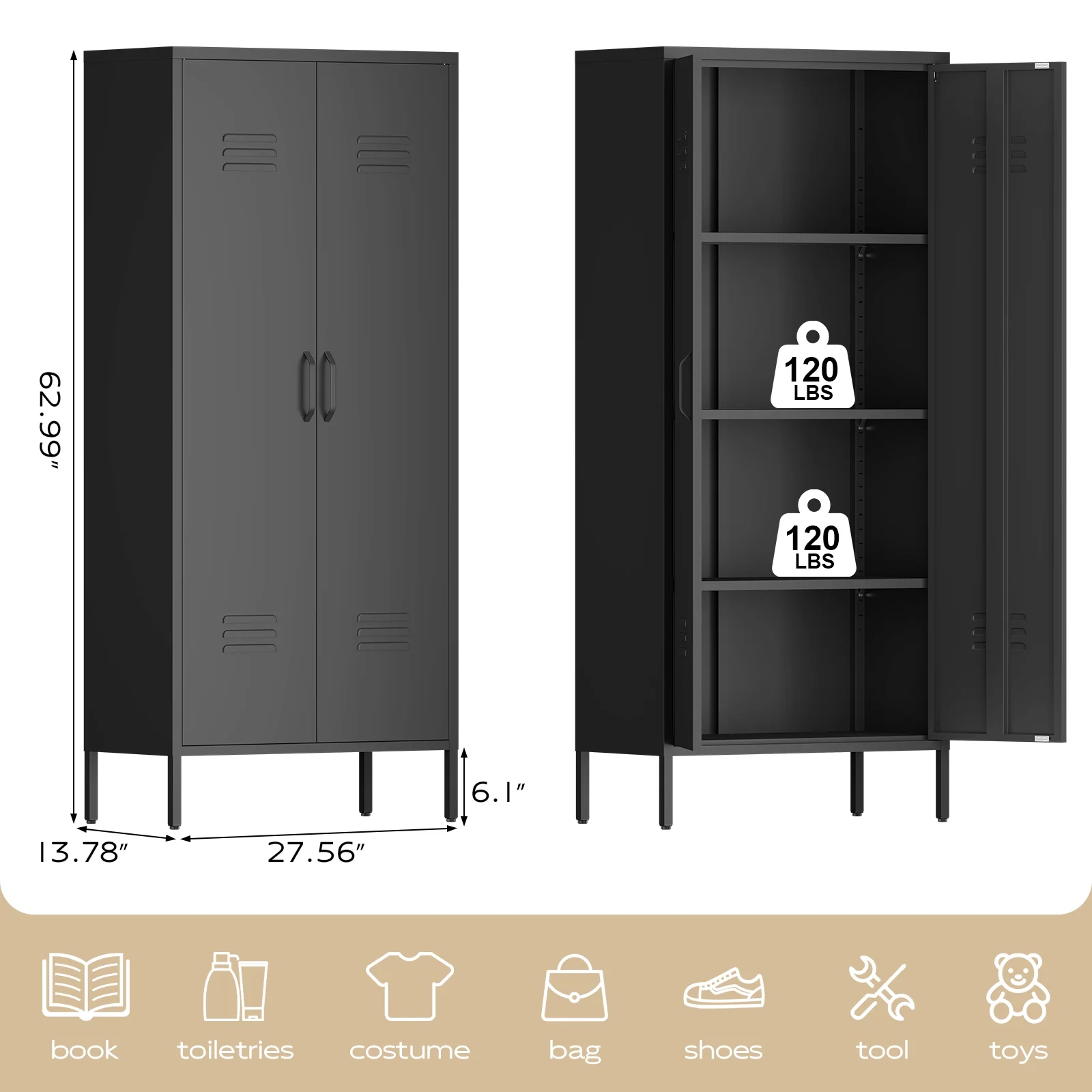 Marcree Green Metal Cabinet,2 Door Accent Cabinet,Metal Locker Cabinet with Legs,Sideboard Cabinet with Adjustable Shelves,Locker Storage Cabinet for Living Room,Entryway - Image 23