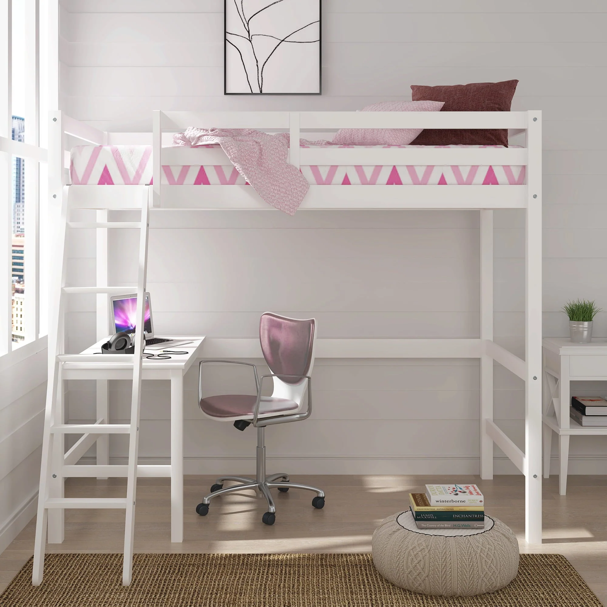 Hillsdale Campbell Wood Twin Loft Bunk Bed with Desk, White - Image 7
