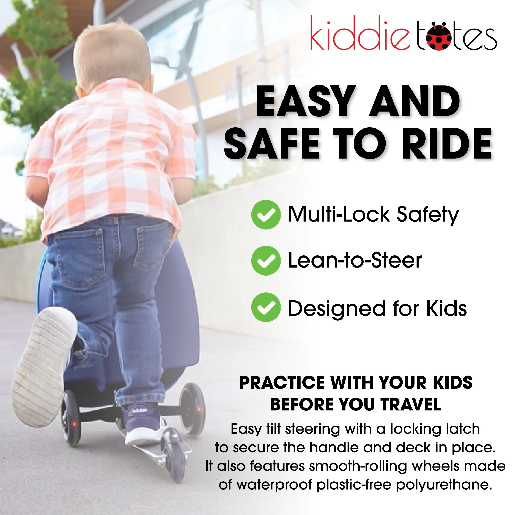 Kiddietotes Kid's Hard Shell Scooter Ride On Suitcase, Pink - Image 60