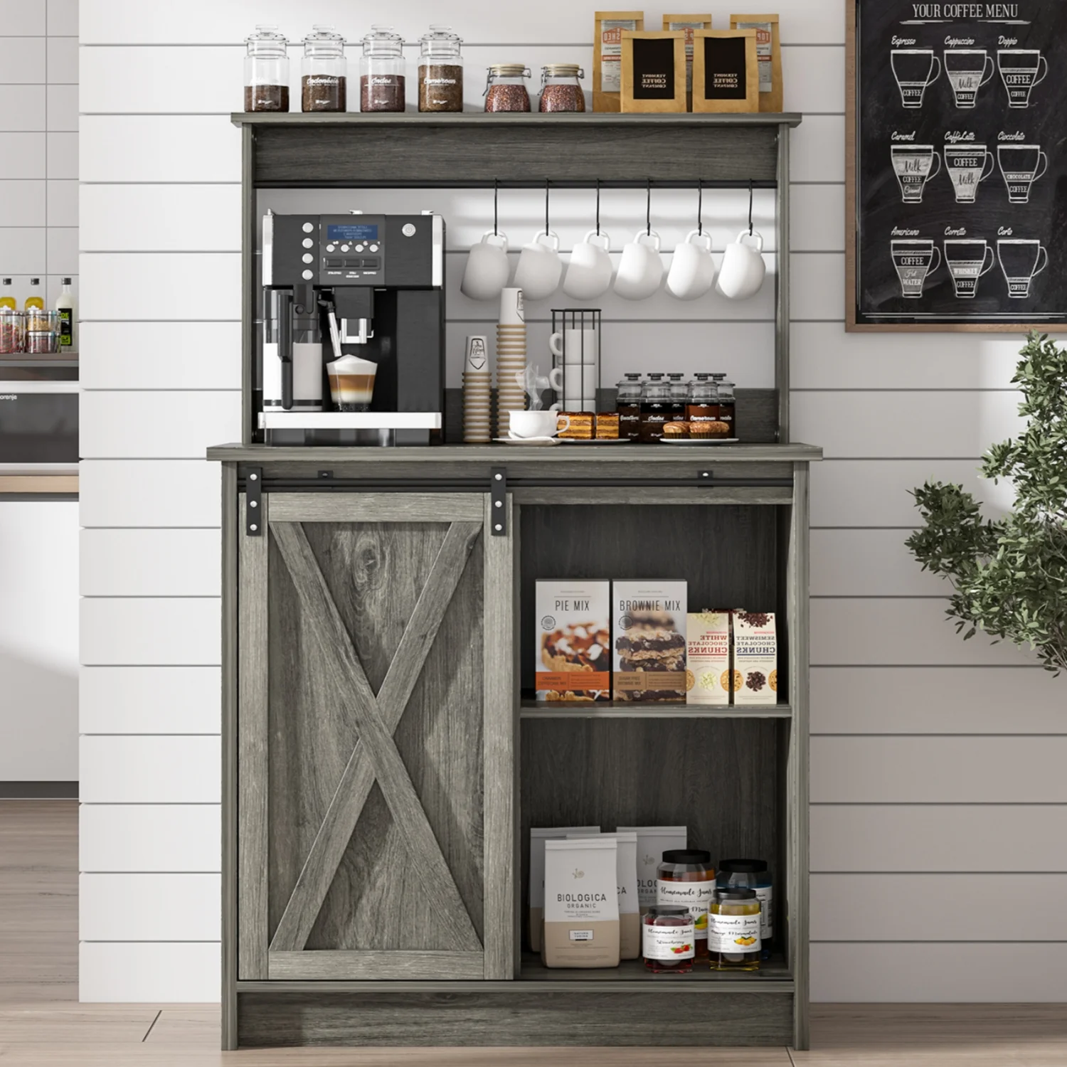 Catrimown Coffee Bar Cabinet, Barn Door Sideboard Buffet Cabinet with Storage, White - Image 21