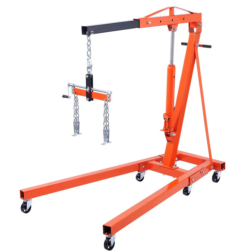 2T Folding Engine Hoist with Leveler, 4400 lbs Capacity, Heavy-Duty Hydraulic Cherry Picker Crane