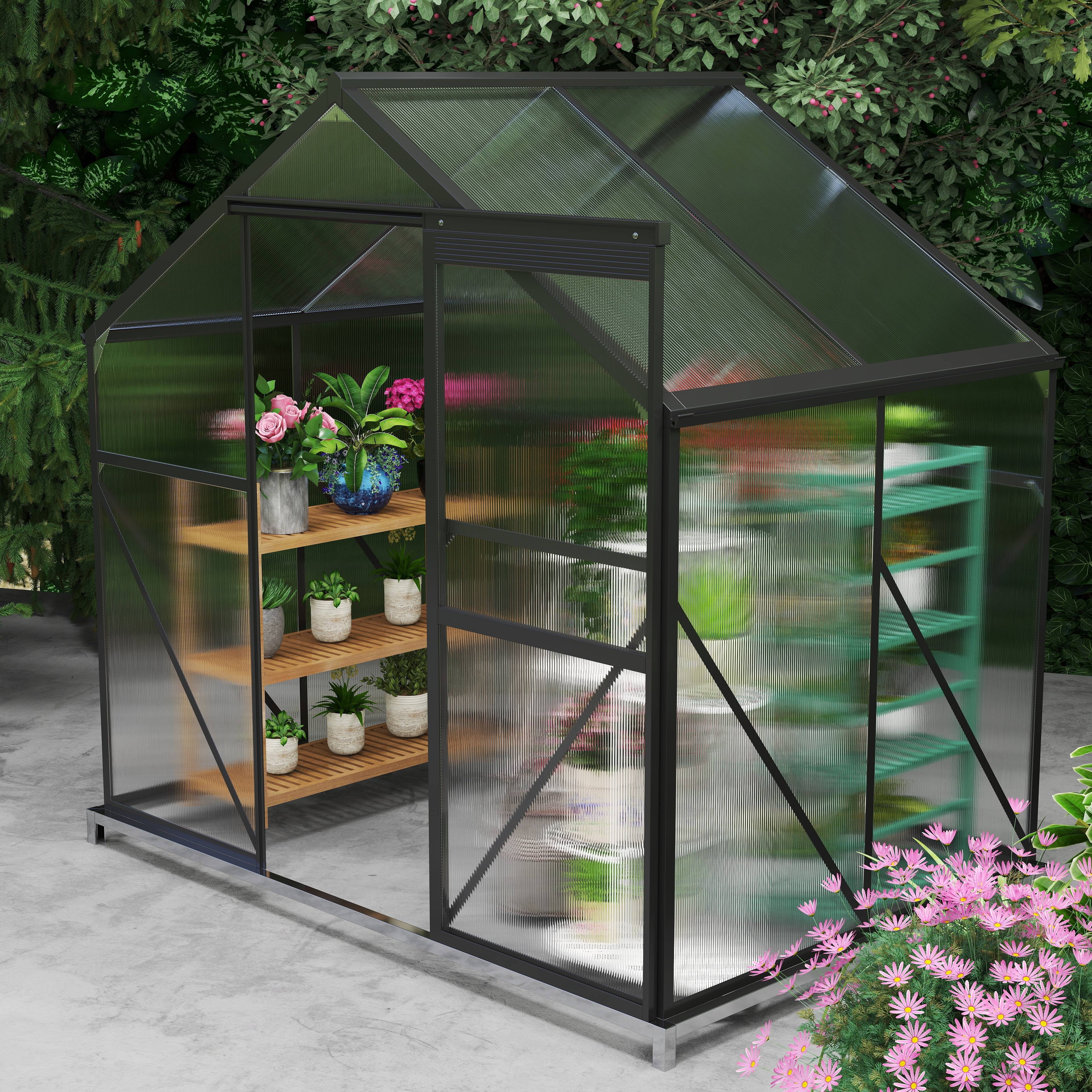 Asofer 6' x 4' Greenhouse for Outdoors, Aluminum Walk-in Green Houses shed with Rain Gutter and Roof Vent for Backyard - Image 8