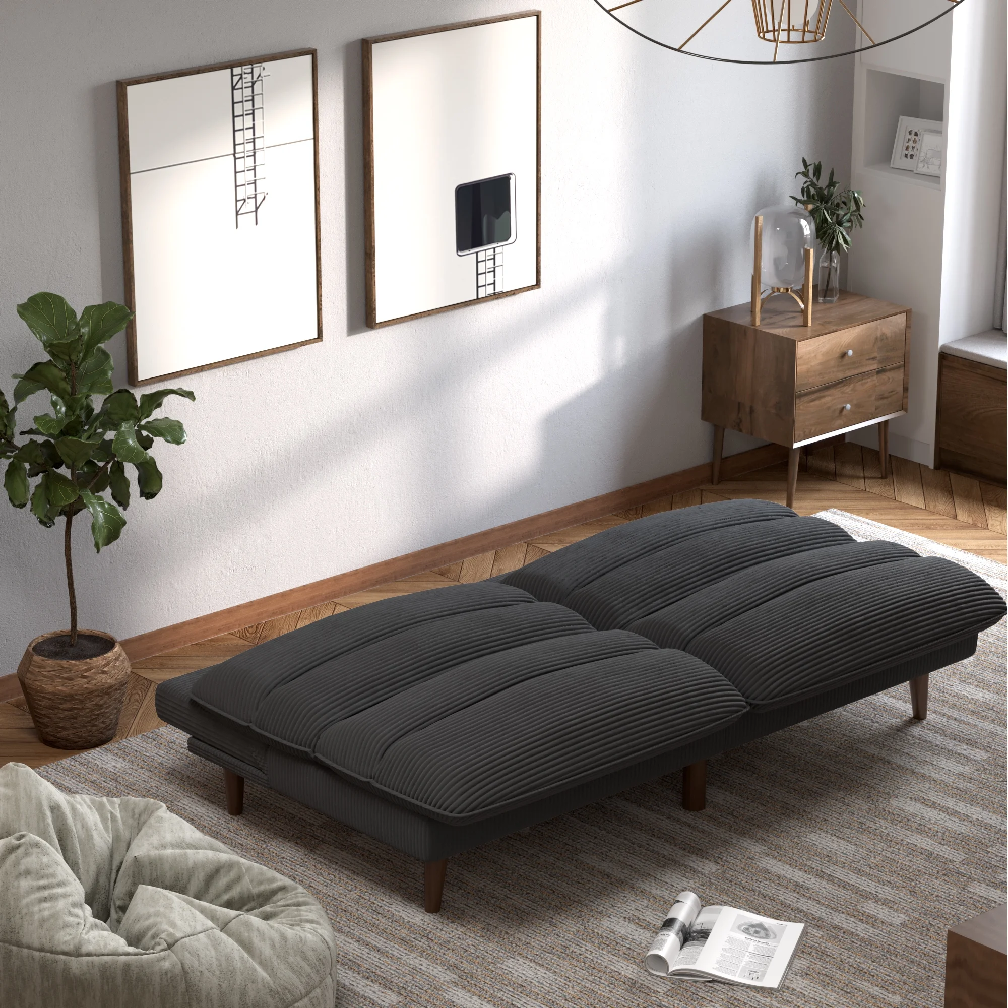 Homall Futon sofa, Two Seat Adjustable Sofa, Corduroy Fabric, Upholstered Sofa, Sofa Changeable into Bed, Leisure Reading and Games, Green - Image 12