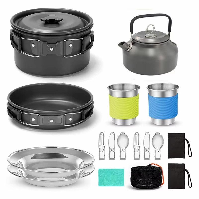 Portable Lightweight Durable Aluminum Alloy Non-stick Folding All-In-One Camping Cookware Set Gas Induction Ready Outdoor Pot