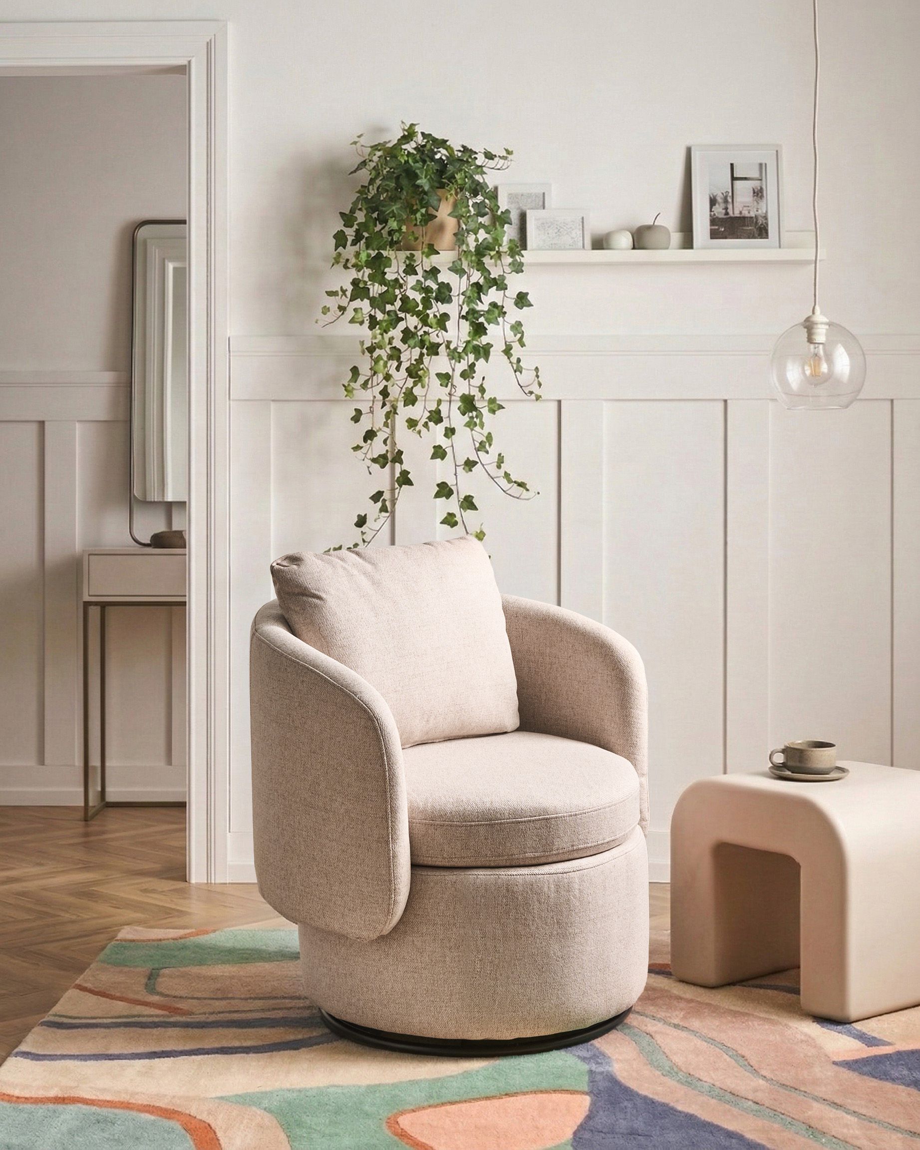 Swivel Armchair HORSENS with Storage Fabric Beige