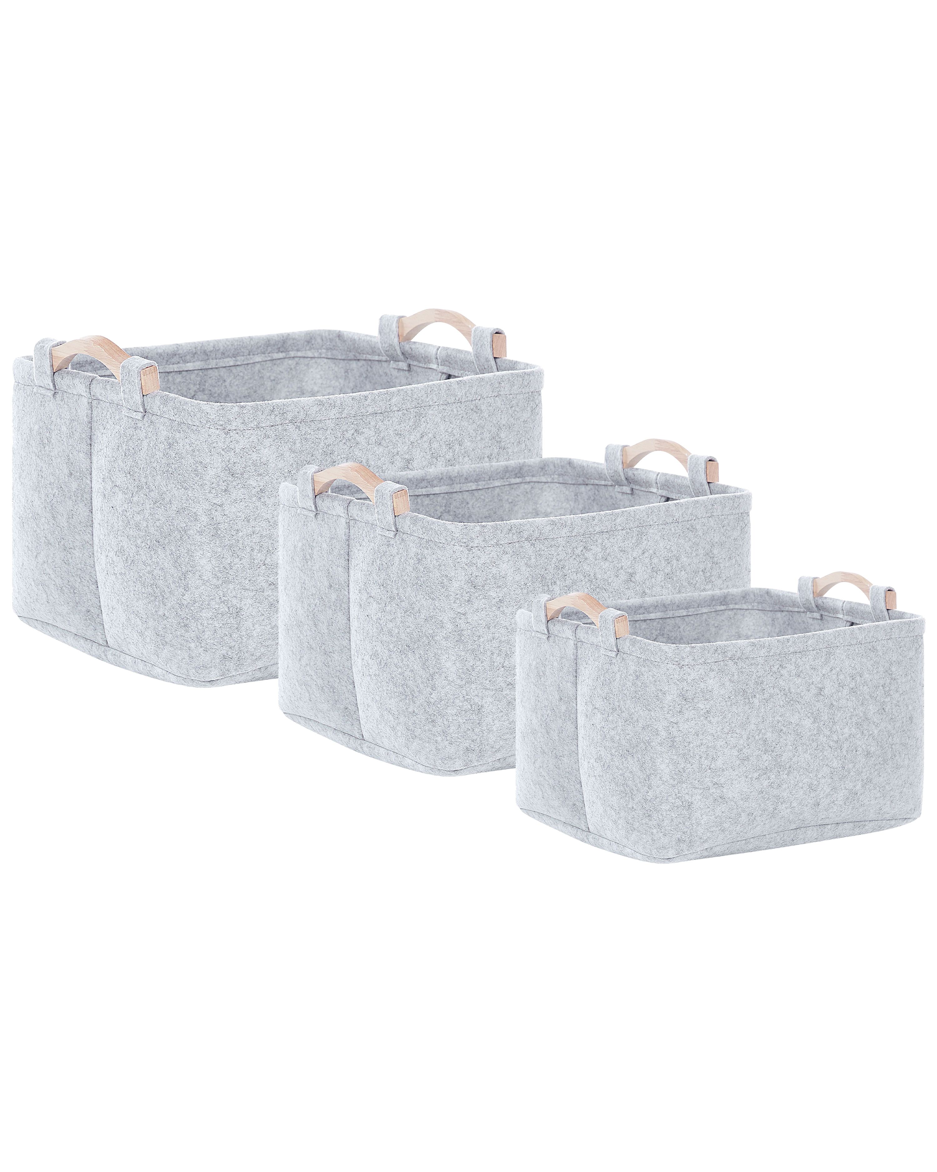 Set of 3 Baskets BAYSAI Felt Light Grey