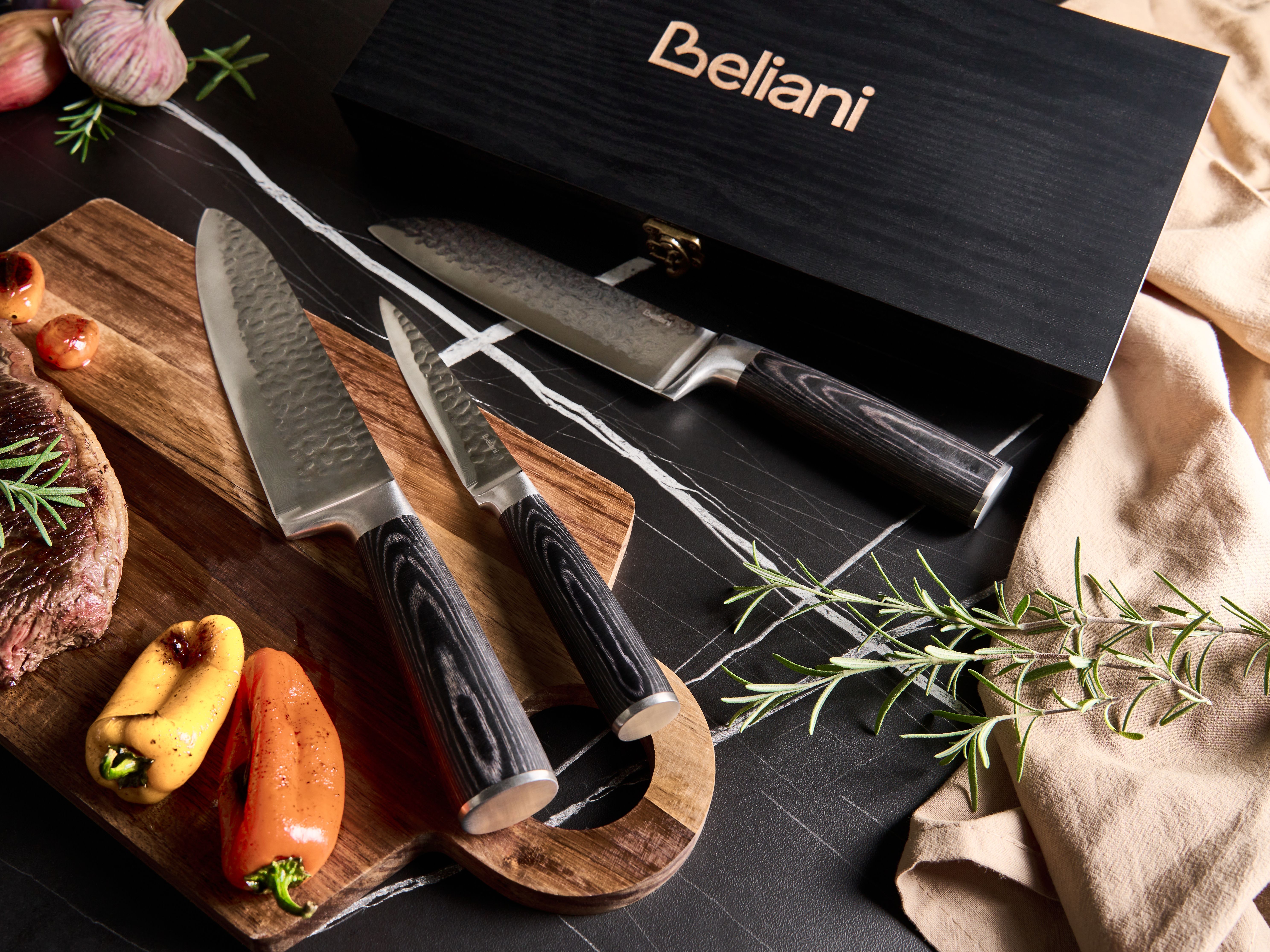 Set of 3 Knives Damascus Steel KASHIWA Black