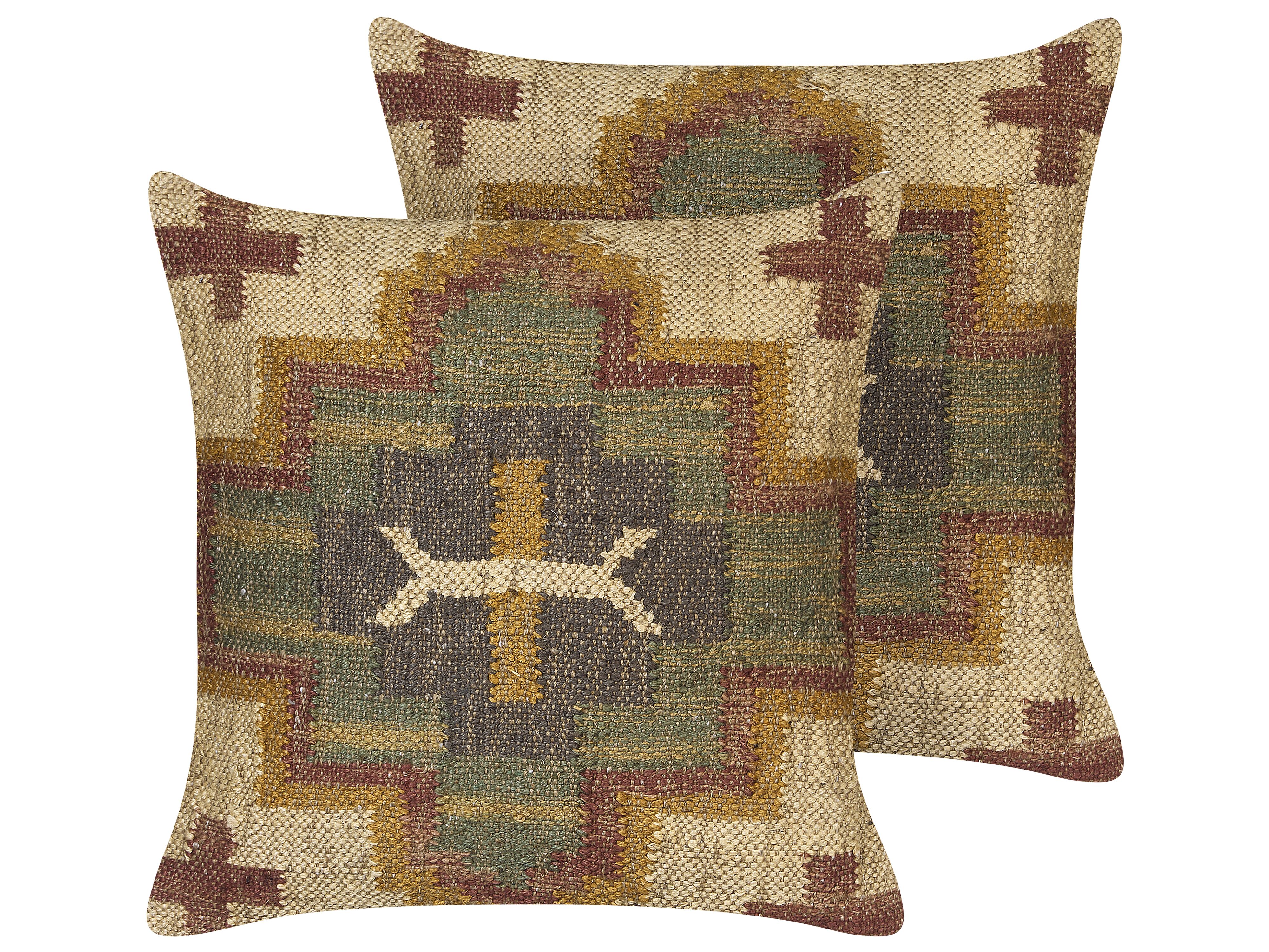 Set of 2 Decorative Cushions PULICAT Jute 45 x 45 cm Green Oriental Pattern