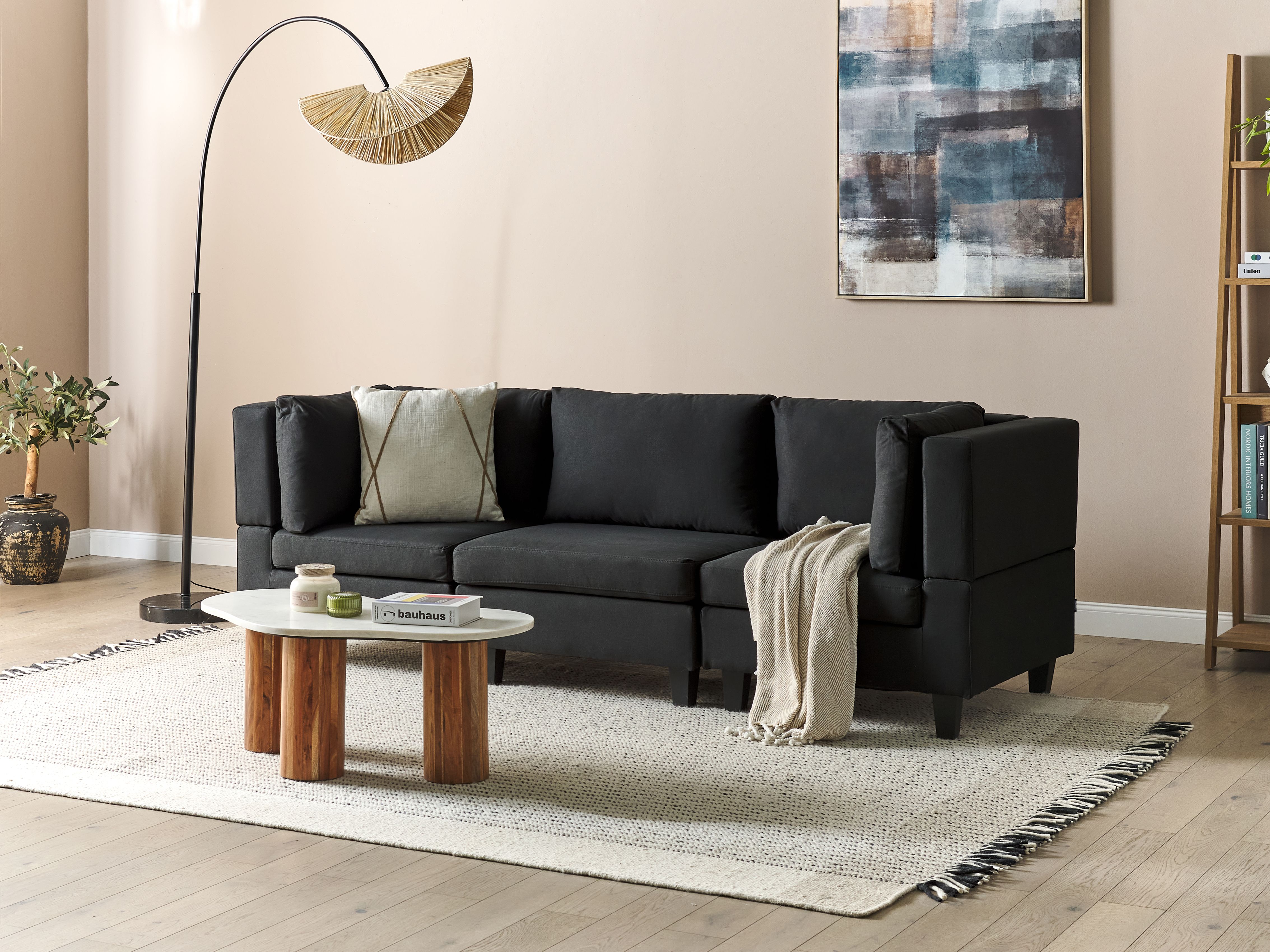 Modular Sofa 3 Seater UNSTAD Fabric Black