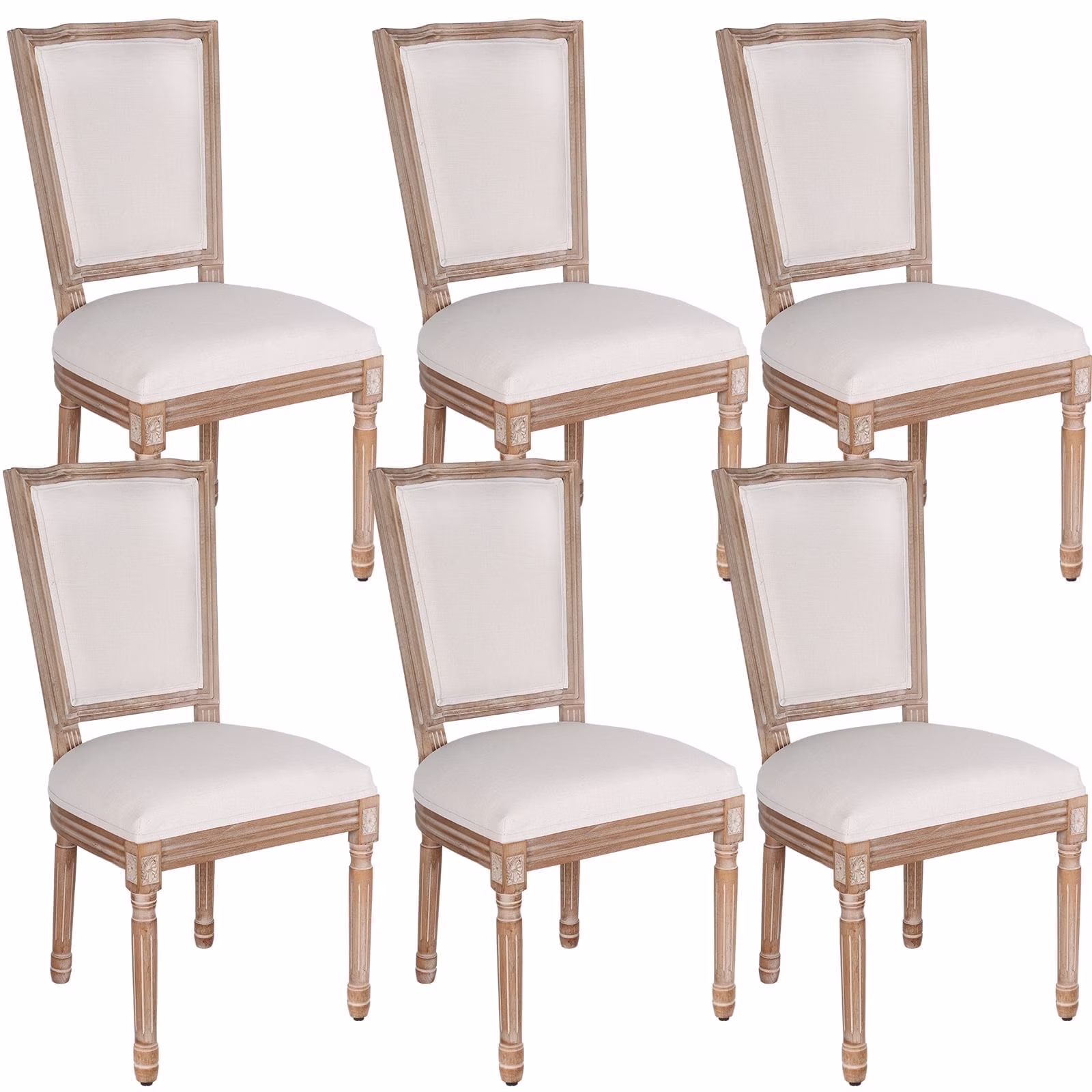 French Dining Chairs Set of 2 Beige Natural Fabric Round Back with Solid Wood Legs and Frame for Bedroom Dining Room Kitchen - Image 3