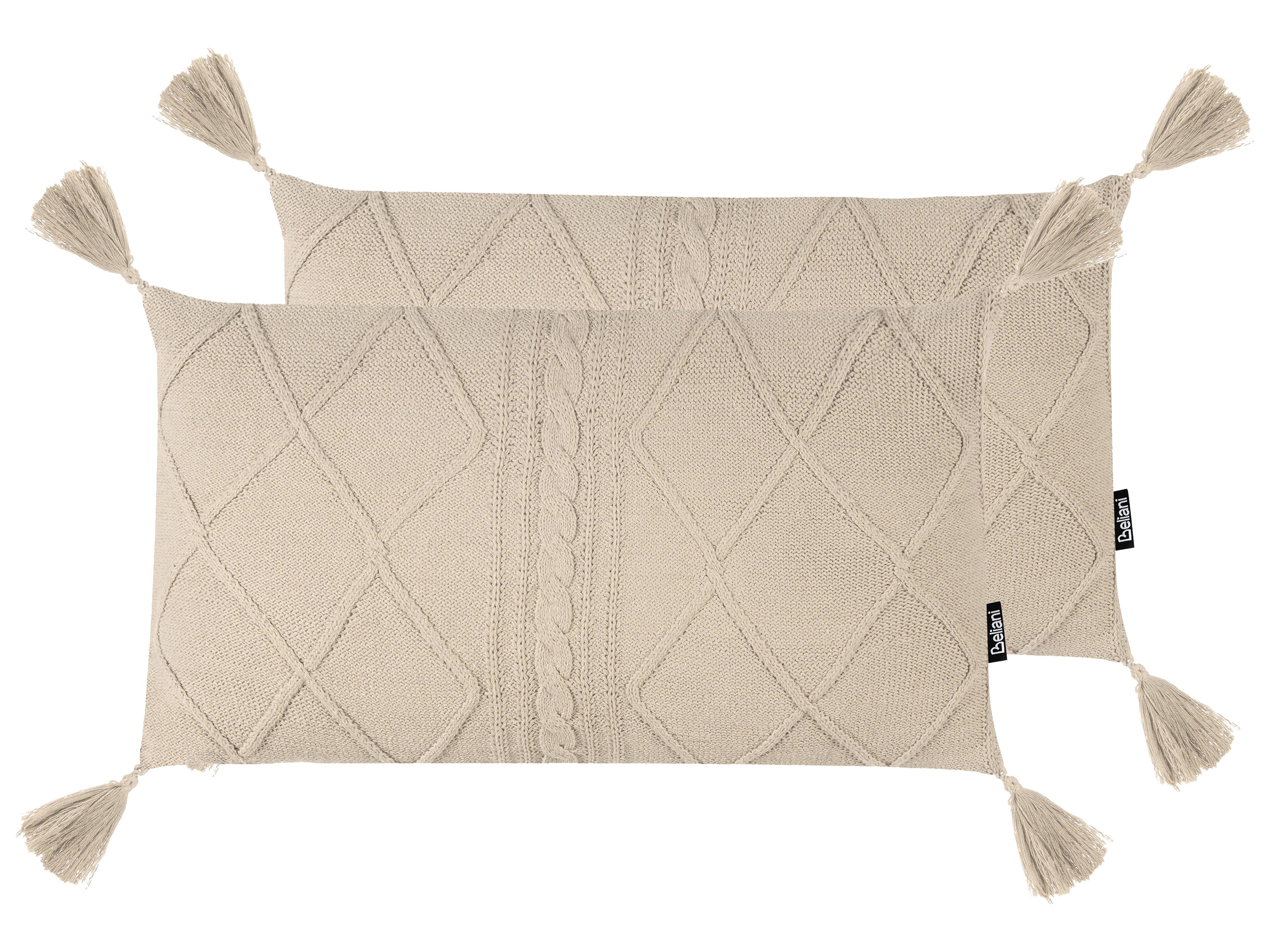 Set of 2 Decorative Cushions CAESIA Cotton 30 x 50 cm Light Beige Solid