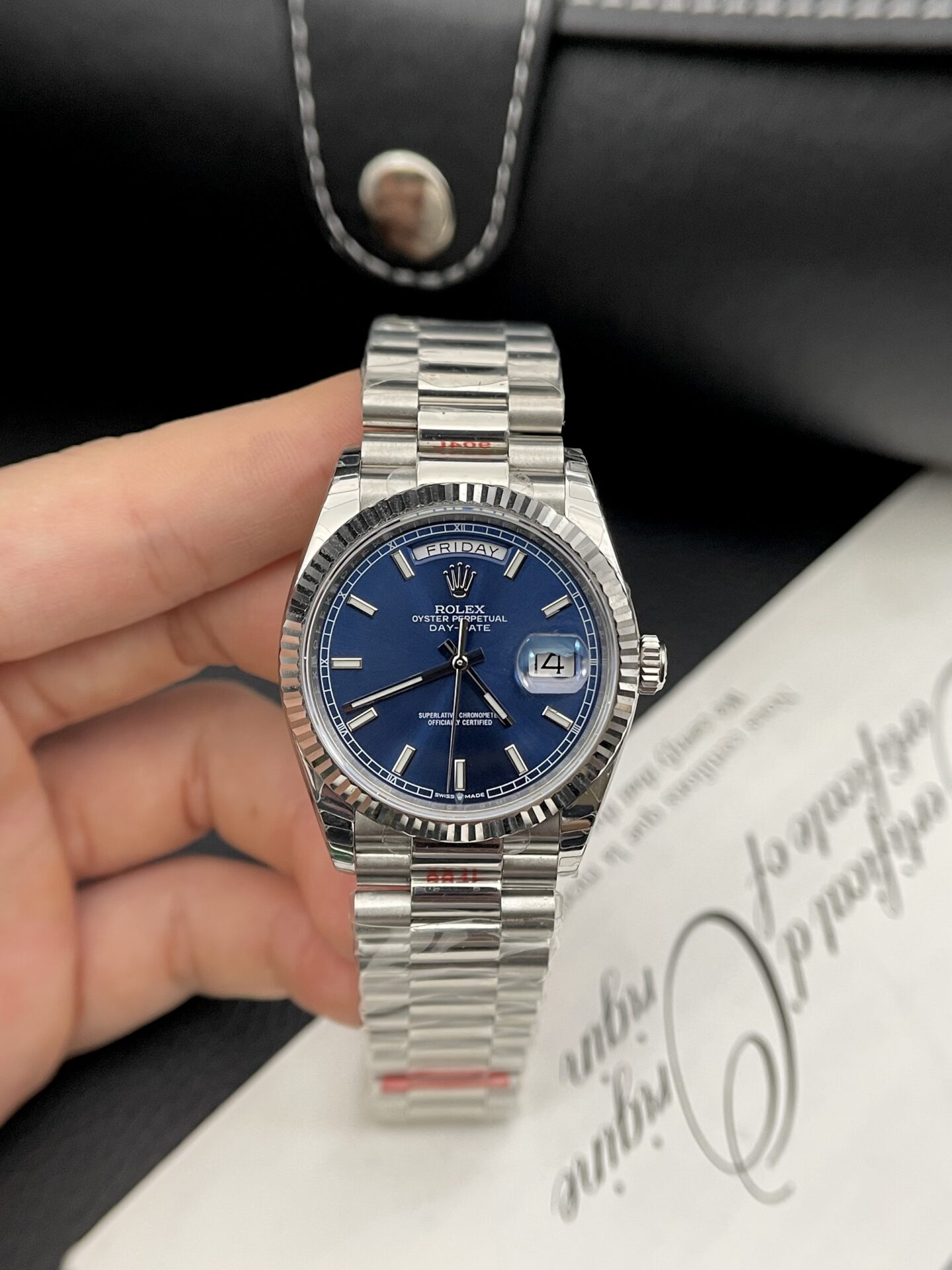 Rolex Day-Date High Quality Replica Blue Dial Metal Strap EW Factory 40mm - Elite Watch Atelier