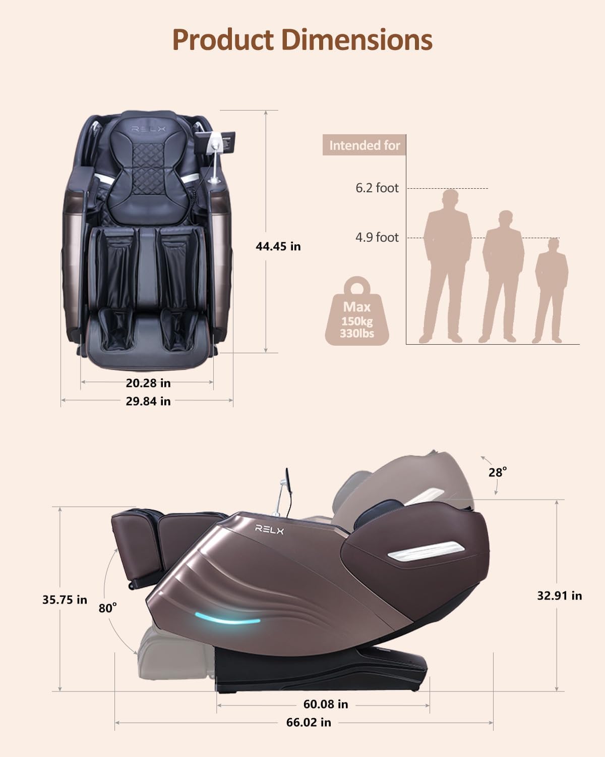 RELX Massage Chair Full Body  15 Modes Zero Gravity SL-Track Shiatsu Massage Chair Built-in Heat System  Airbag Massage with Body Scan  Deep Yoga Stretch  Calfrest Extension and AI Control(Brown)