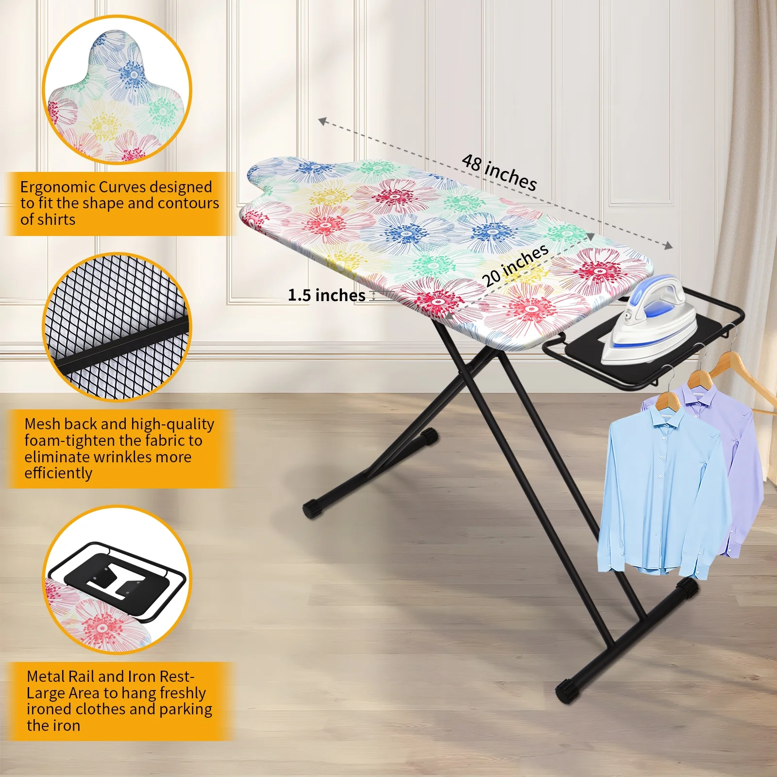 KDJ HOME Slieton Extra Large Ironing Board with Hang Rail, 20-Inch Wide - Image 20
