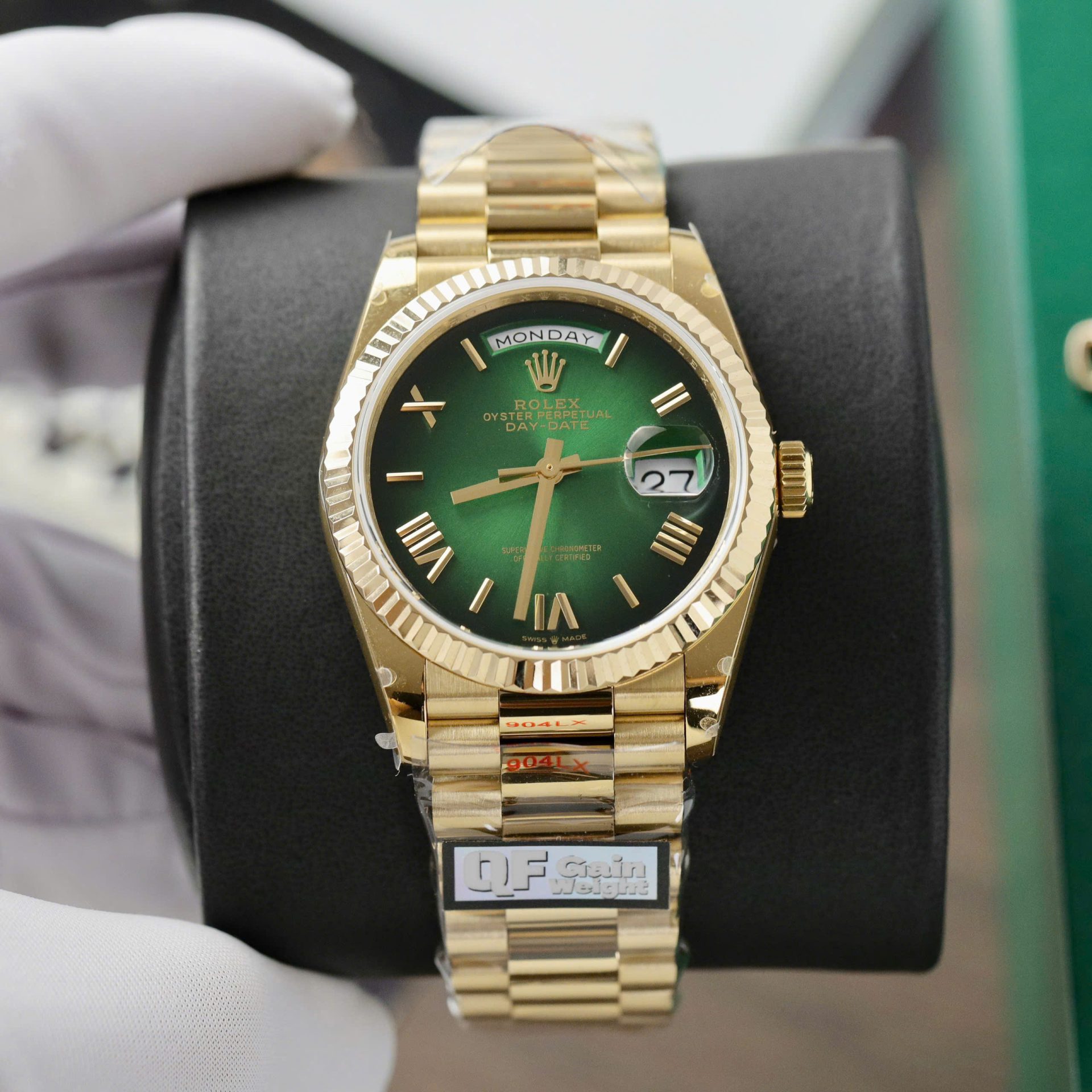 Rolex Day-Date 128238 Replica Watch Green Ombre Dial Weight 158gram QF 36mm - Elite Watch Atelier