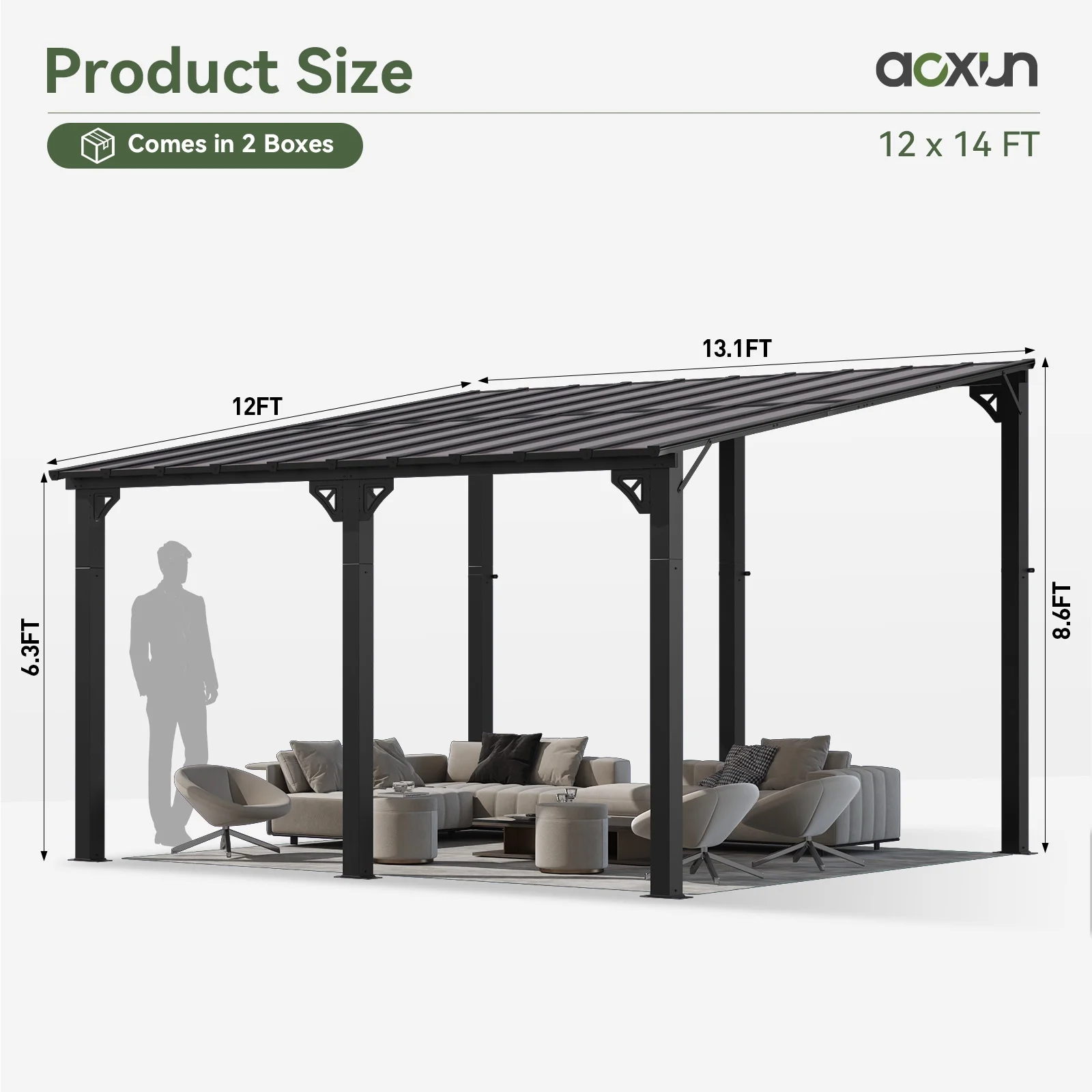 Aoxun 8' x 5' Gazebo for Patio, Gazebo Pergola with Sloped Roof, Grill Gazebo Large Wall-Mounted Heavy Duty Awnings, for Backyard, Deck, Patio - Image 47