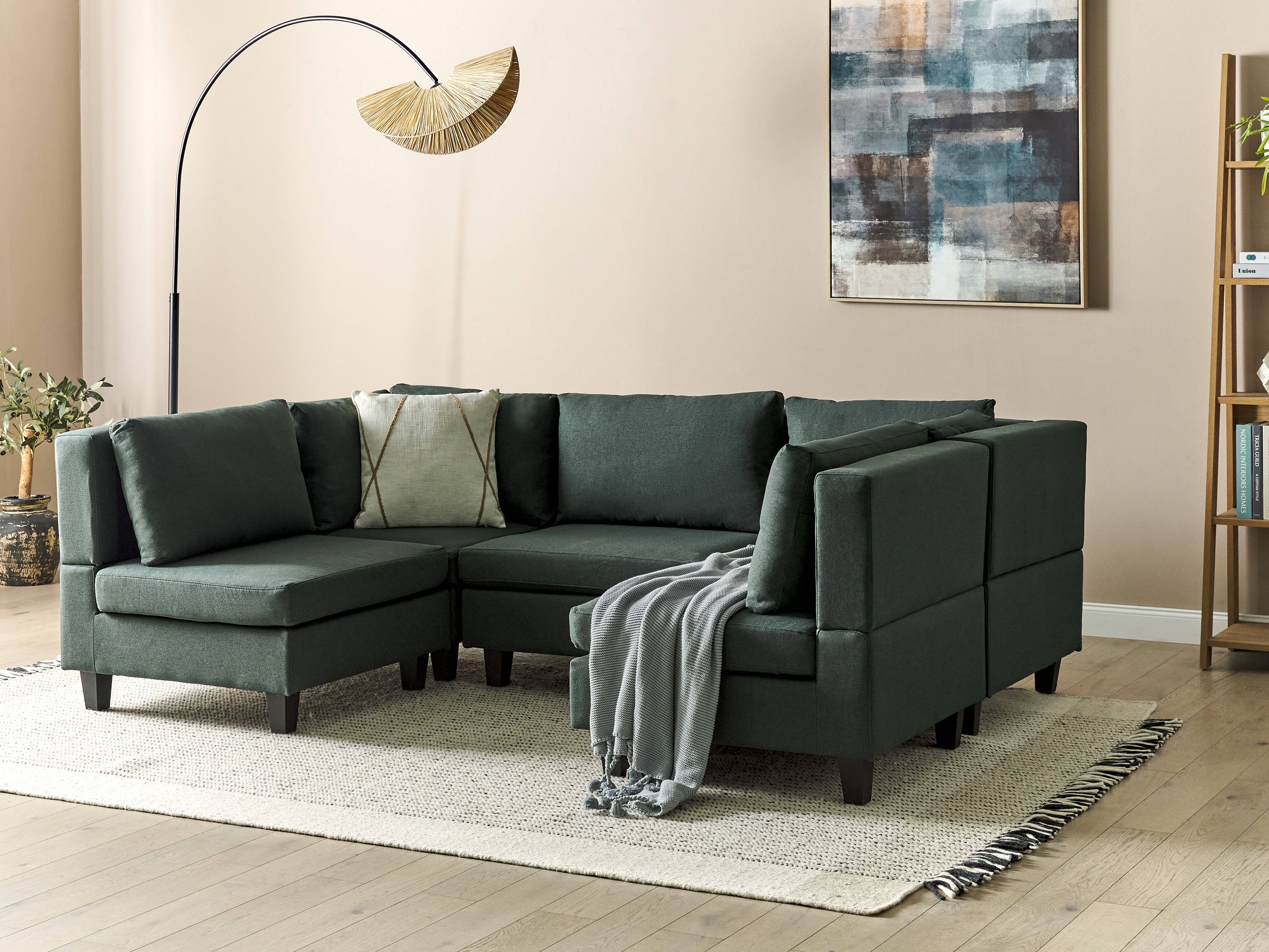 Modular U-Shape Sofa 5 Seater UNSTAD Fabric Dark Green