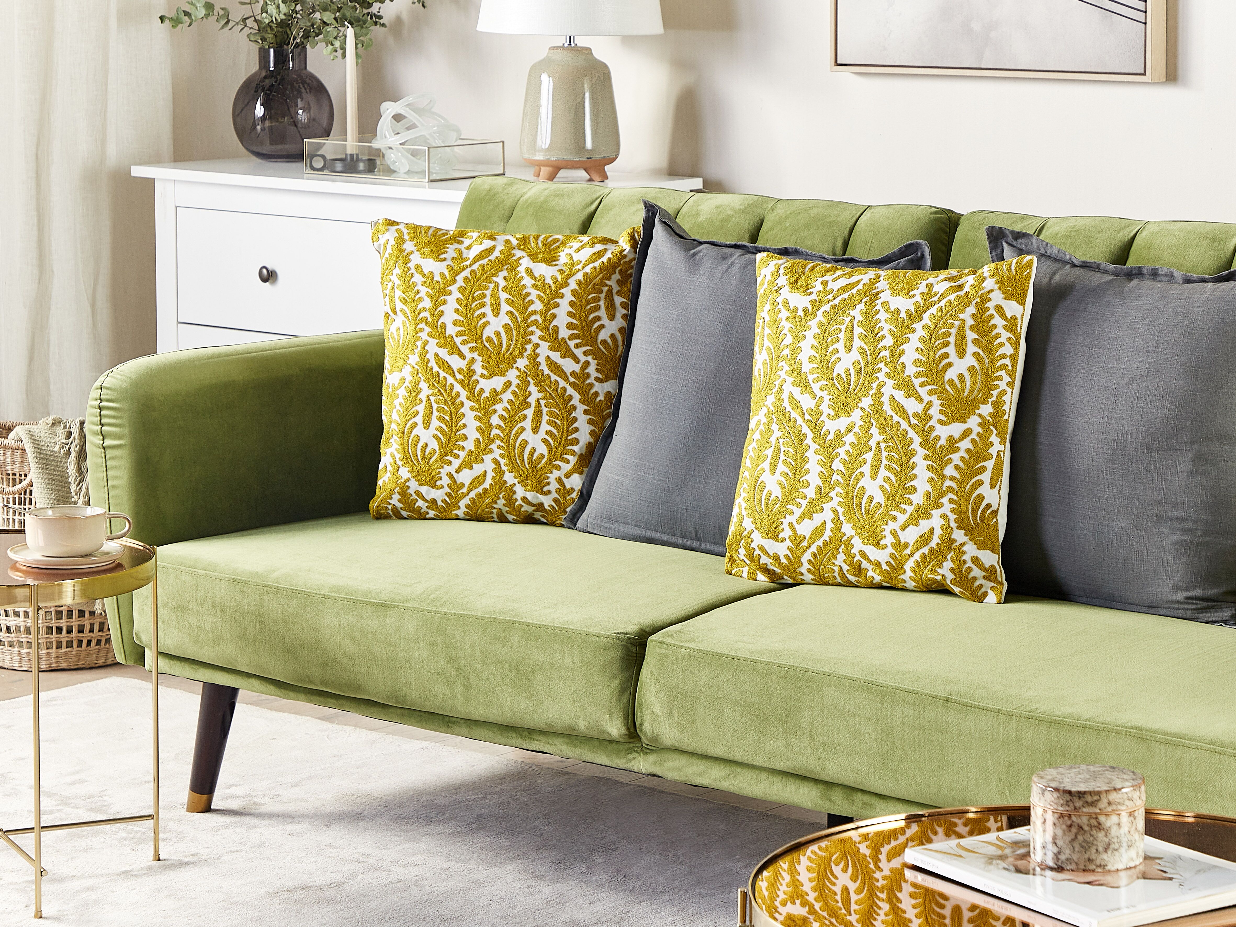 Set of 2 Decorative Cushions PRIMULA Cotton 45 x 45 cm Mustard Ikat
