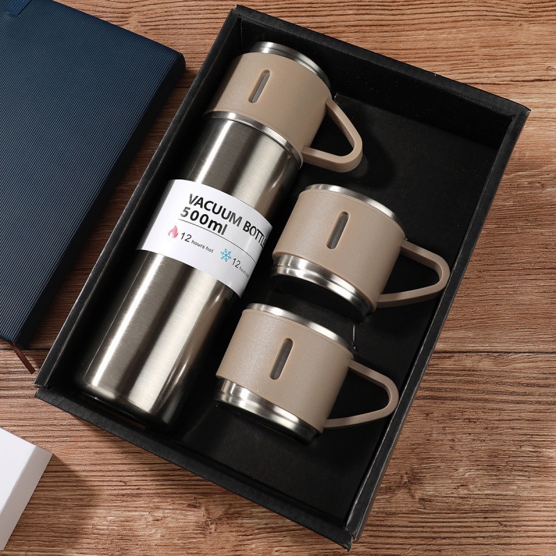304 Stainless Steel Thermos Cup Gift Box Set 3 Lids Insulated Thermal Water Bottle Vacuum Flask Thermos for Business Giveaway