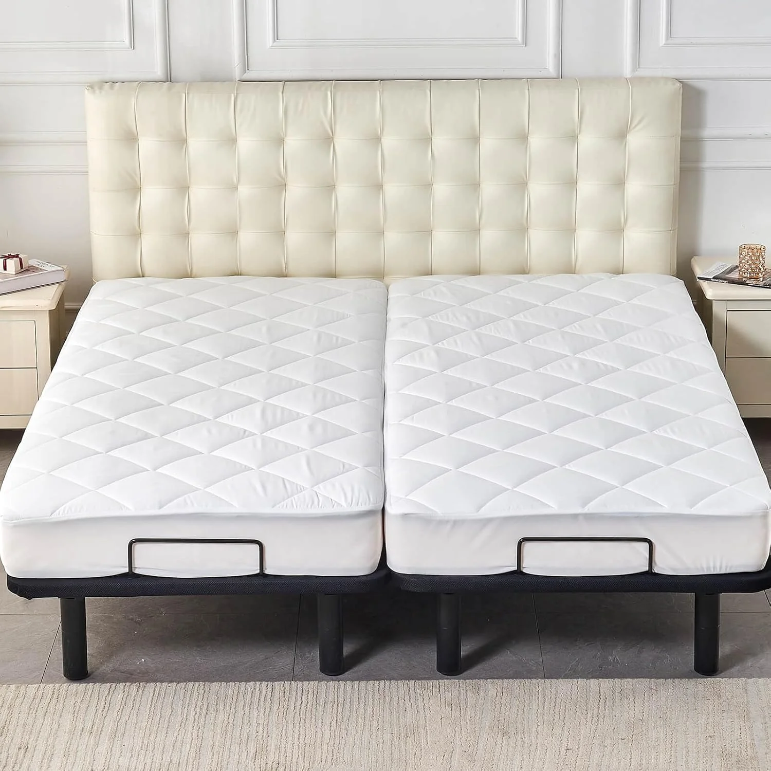 Split King Mattress Topper for Adjustable Bed Fluffy Matress Cover Quilted Fitted Mattress Pad with Elastic Pocket - Image 6