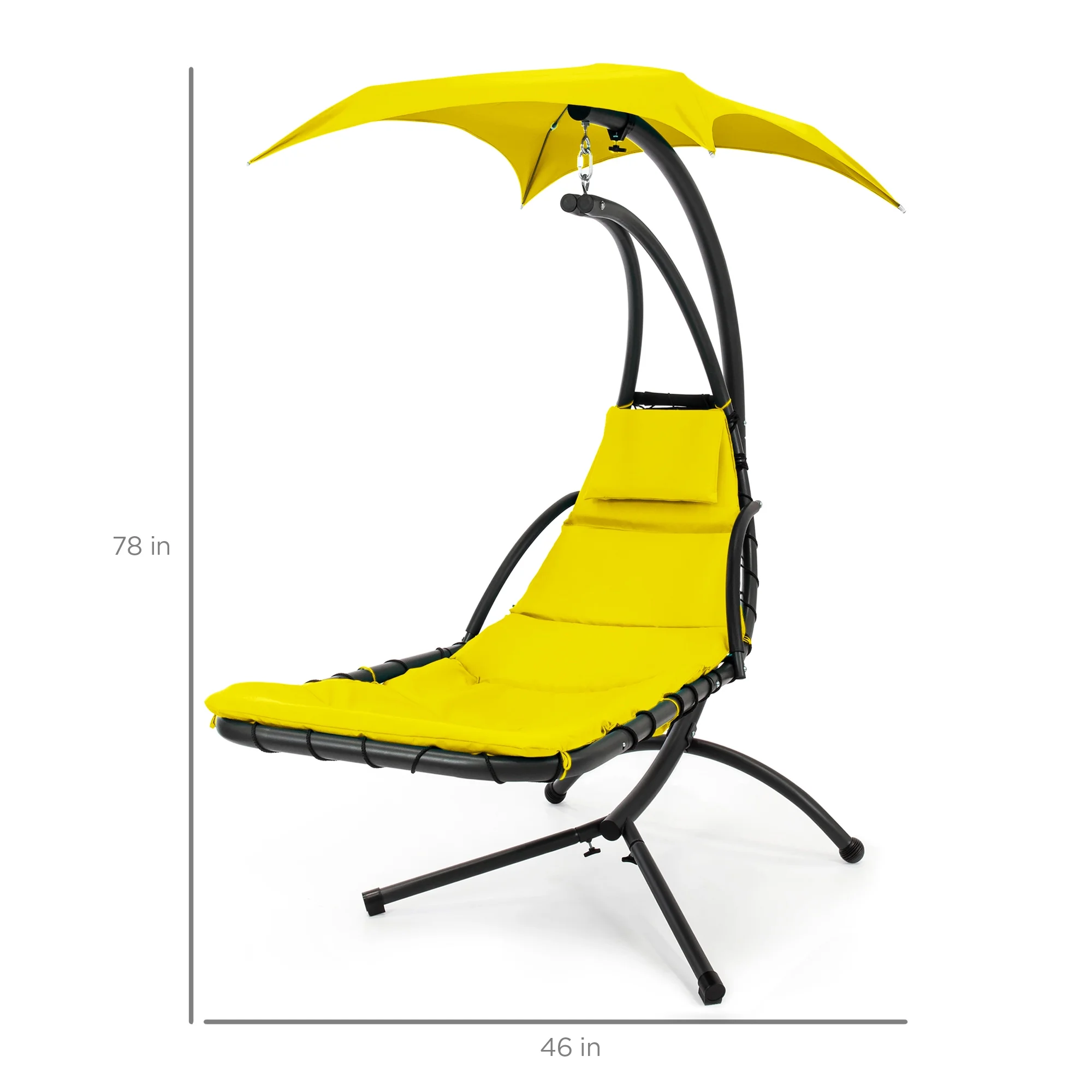 Best Choice Products Hanging Curved Chaise Lounge Chair Swing for Backyard, Patio w/ Pillow, Shade, Stand - Teal - Image 112