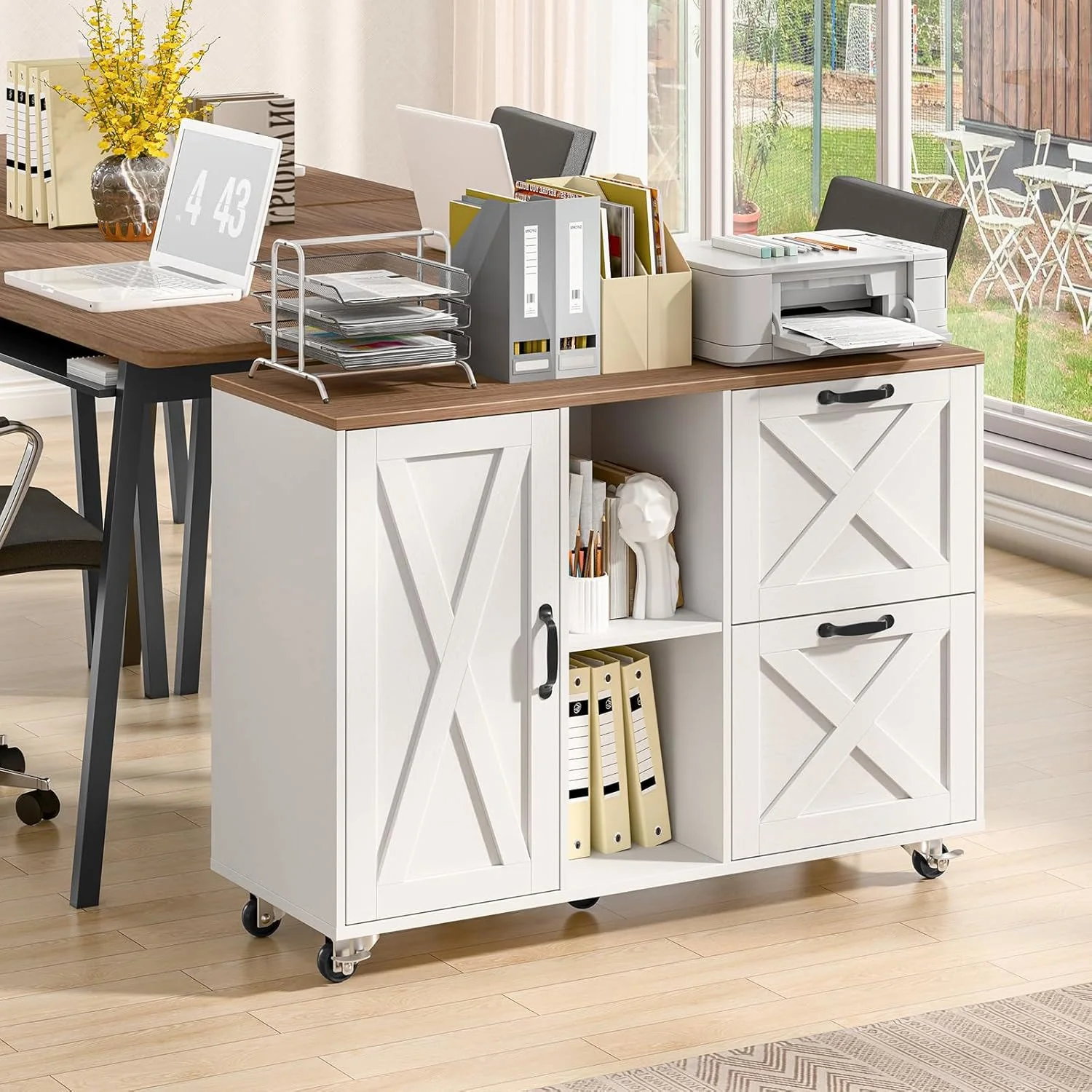 Vabches 2 Drawer Lateral File Cabinet,Mobile Wood office Cabinet for Home Office,Printer Stand with Open Storage Shelves. - Image 10