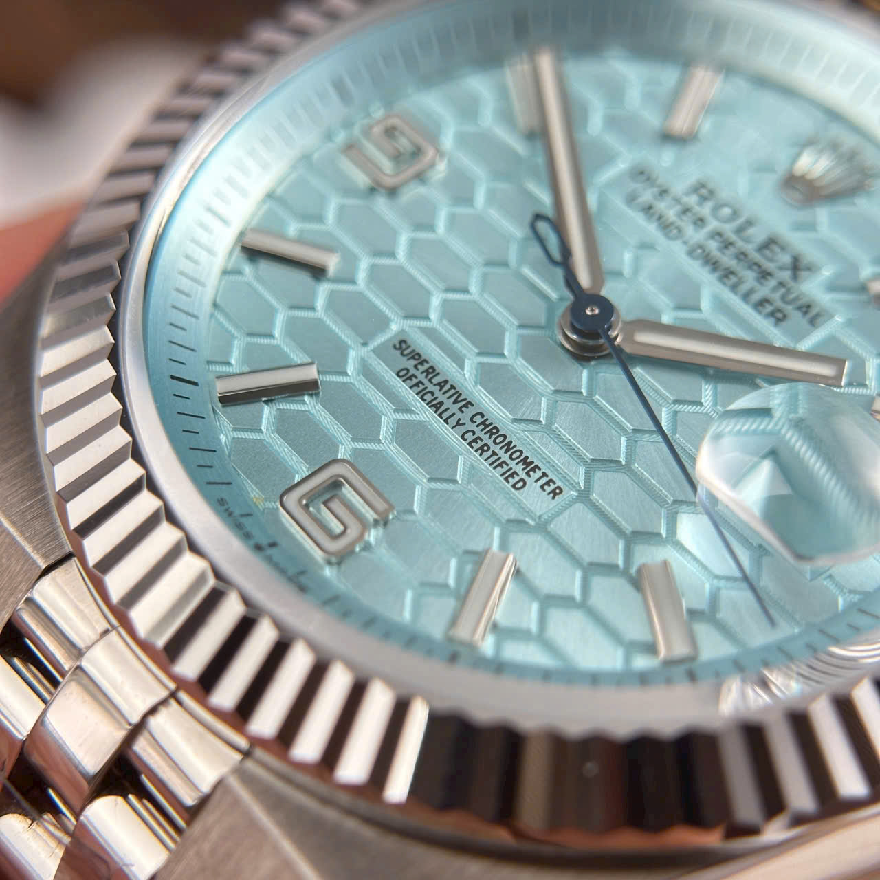 Rolex Land-Dweller 127336 Ice Blue   Honeycomb Motif Dial Best Fake Watches 40mm - Top club