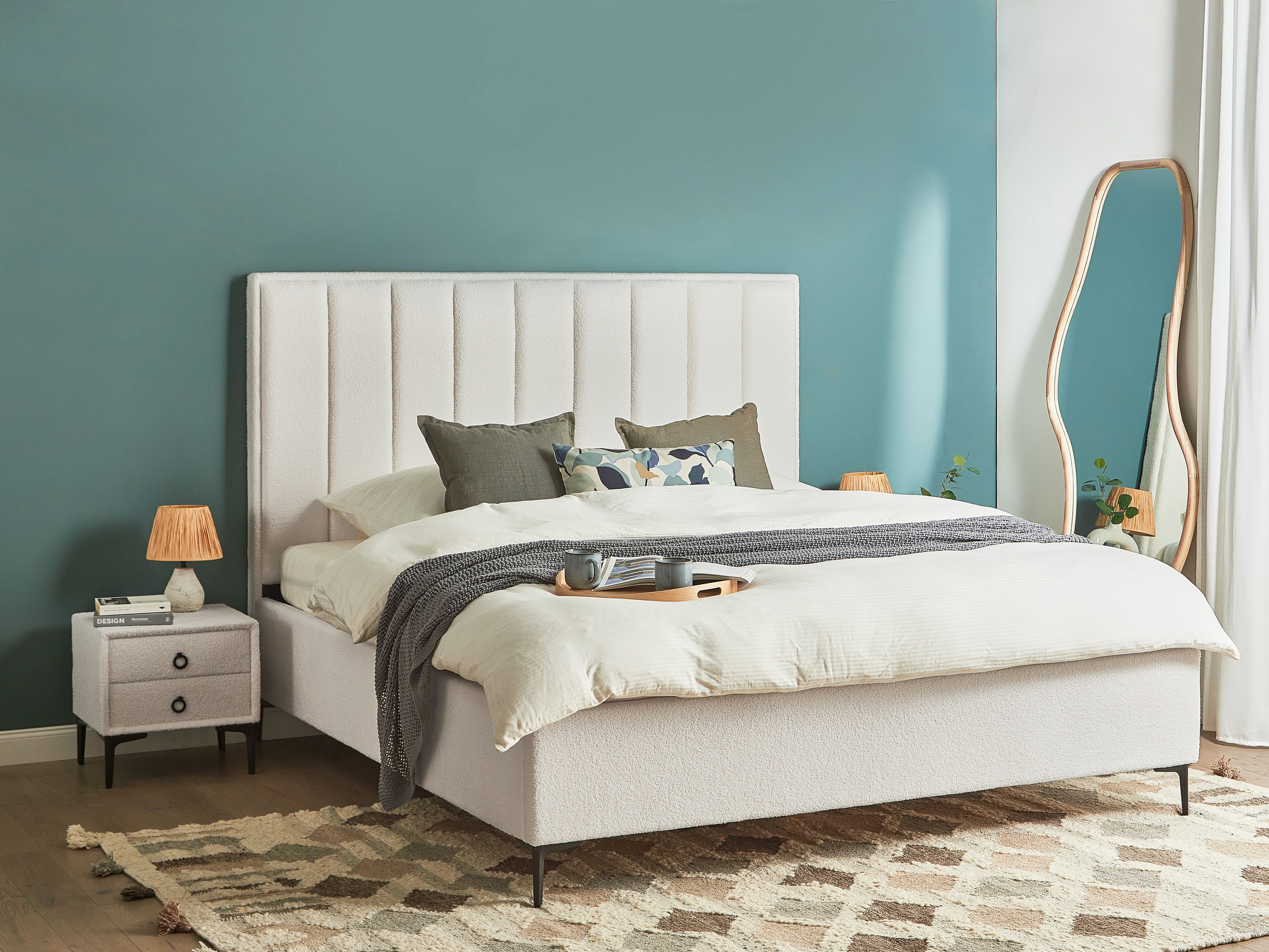 Bedroom Set Boucle SEZANNE 180 x 200 cm (EU Super King) Off-White