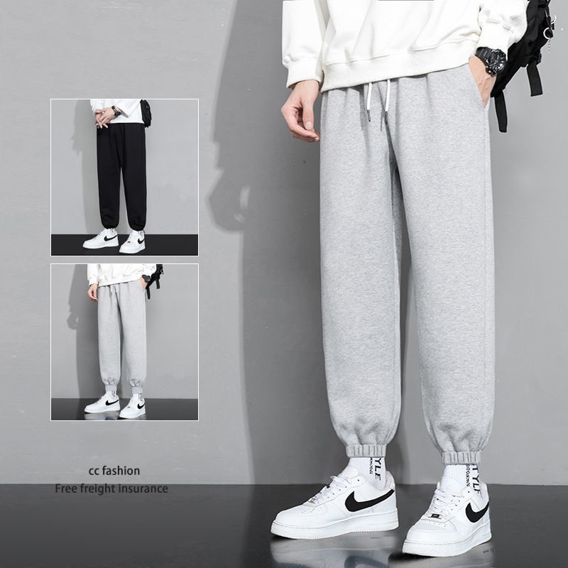 Foreign trade pants solid color men's sweatpants 2023 spring, summer, autumn casual sports pants for men with drawstring cuffs, loose fit