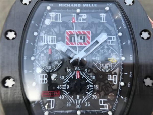 Replica Richard Mille RM011 Black Ceramic PVD Chrono Skeleton Dial Black Rubber Strap A7750 - Top club