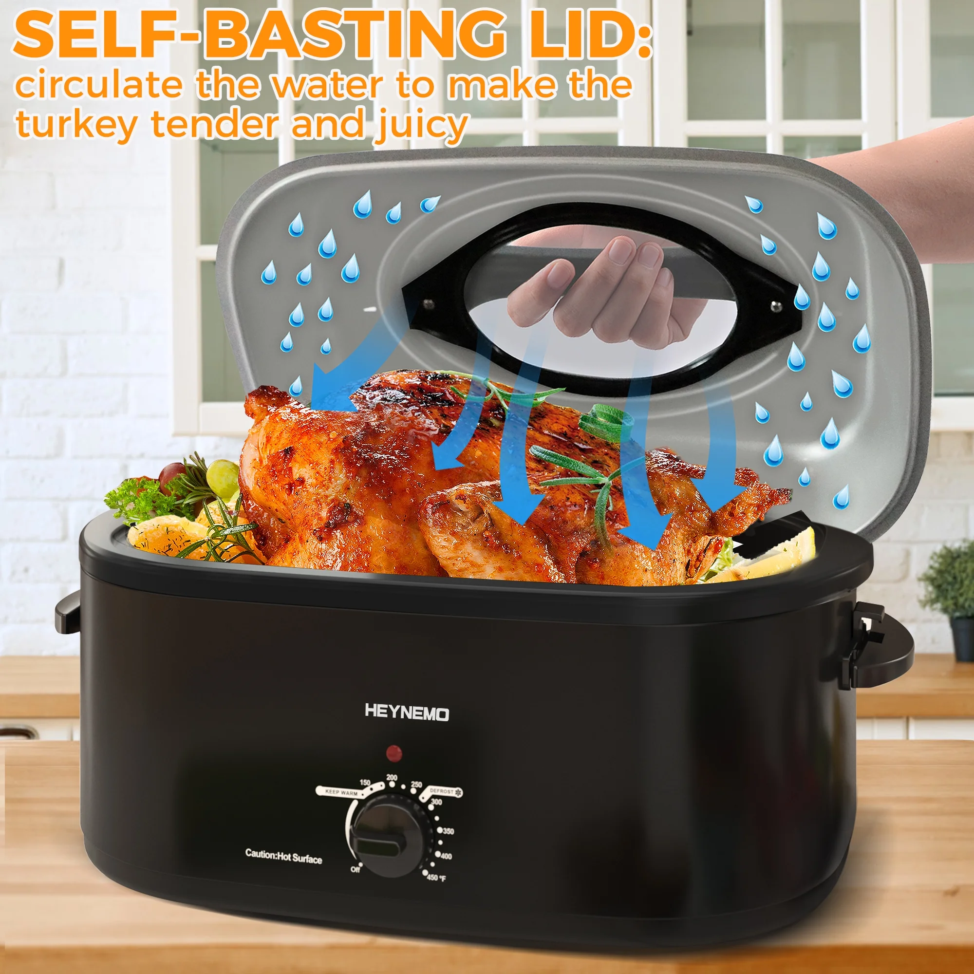 Superjoe 26QT Electric Roaster Oven, Stainless Steel, Self-Basting Lid Removable Insert Pot, Black - Image 11