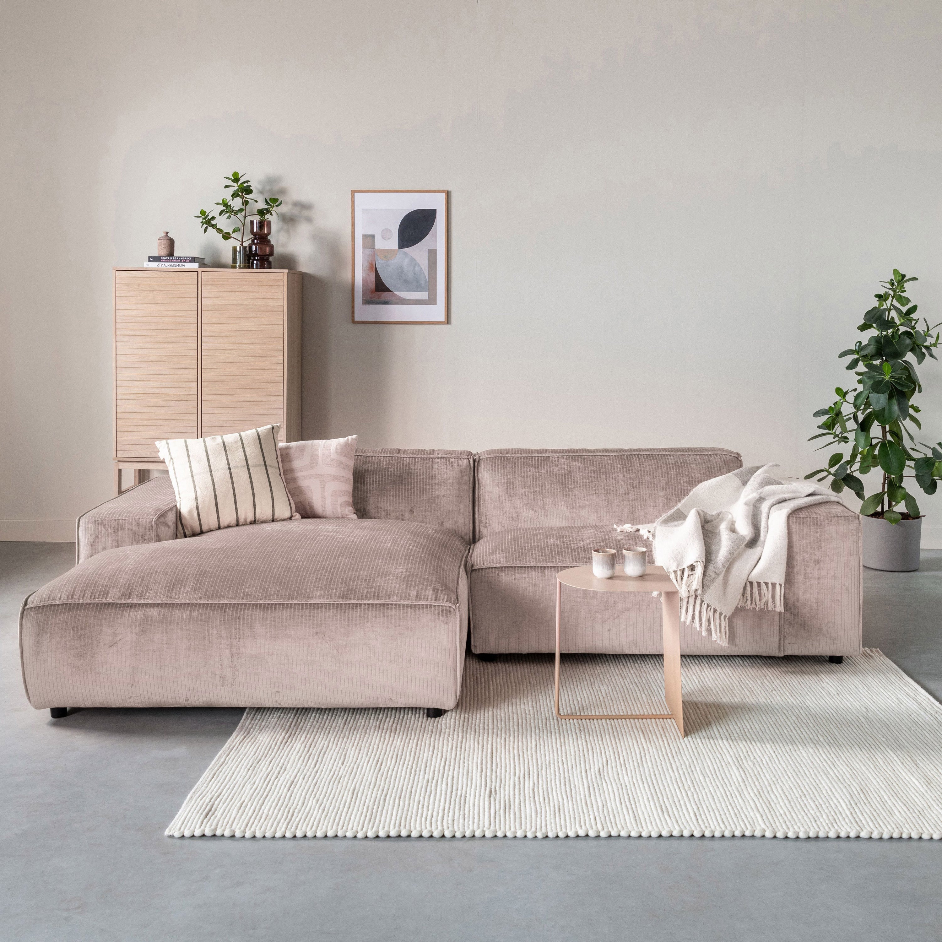 Blokker Chunky Hoekbank met Chaise Longue Links - Rib - Taupe
