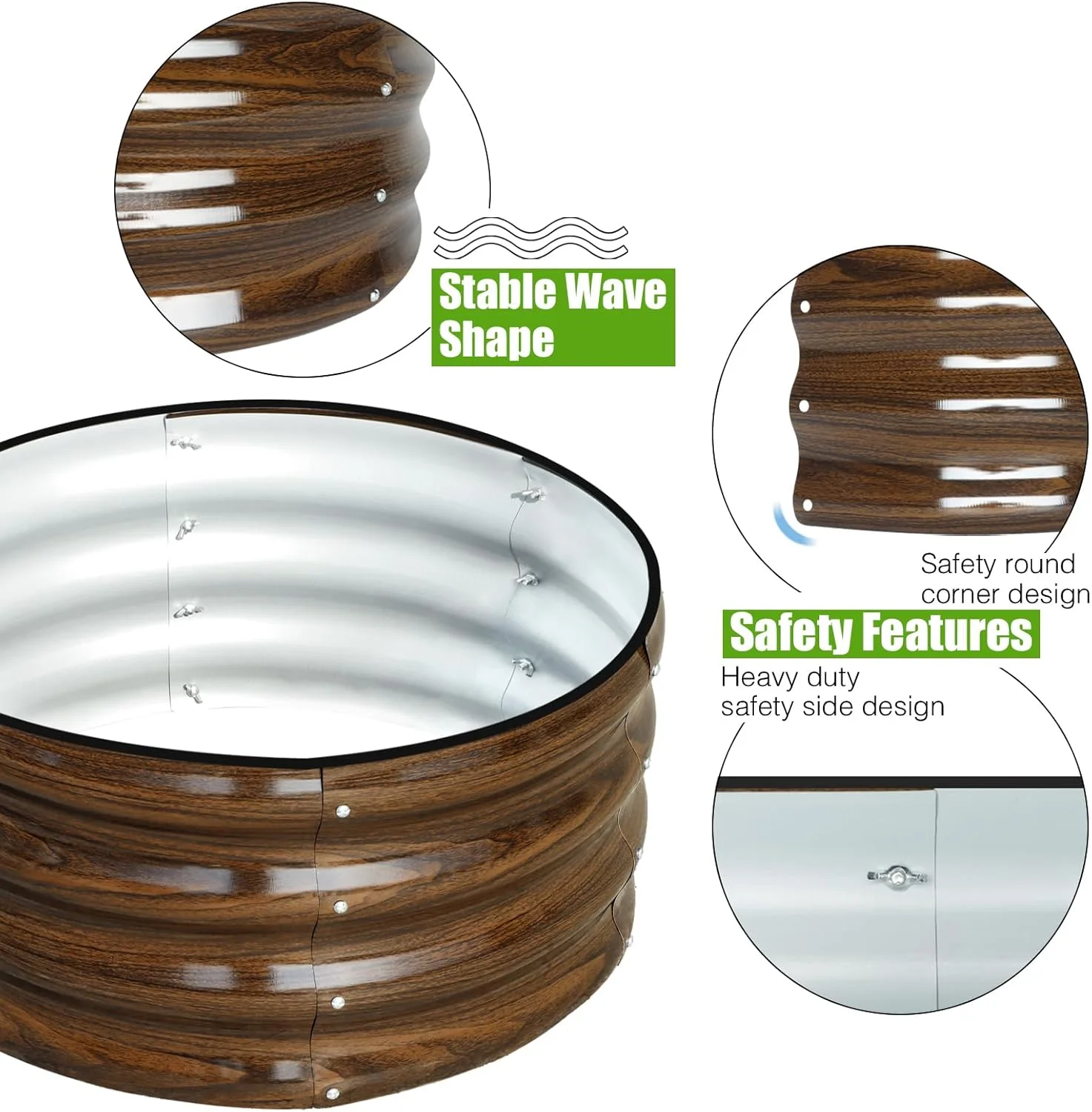 2x2x1ft Round Galvanized Raised Garden Bed Kit Outdoor, Metal Planter Box for Planting Plants Vegetables, Brown