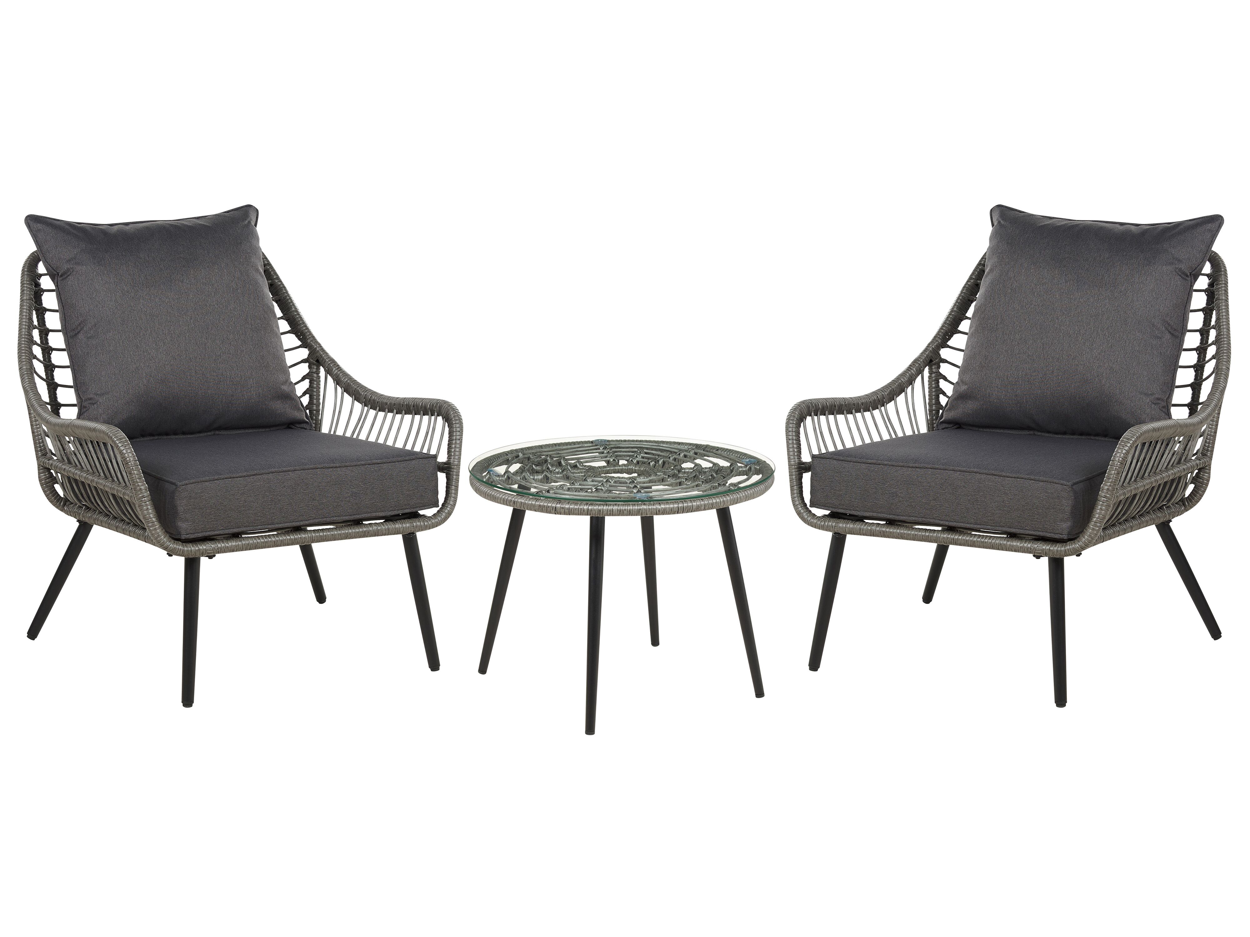 Bistro Set with Cushions LAURETO PE Rattan Grey