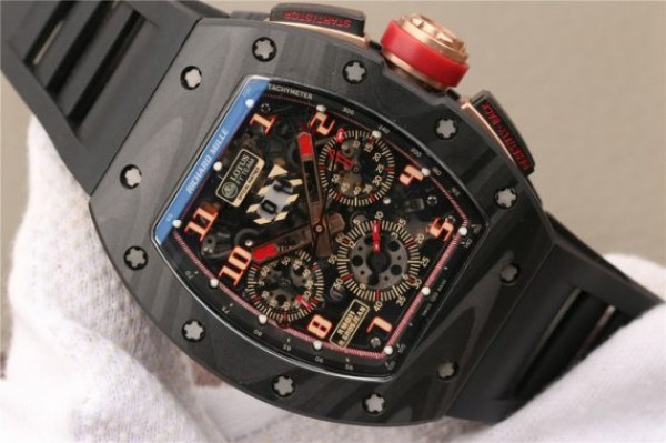 Replica Richard Mille RM011 NTPT Lotus F1 Team PVD Chronograph KVF Crystal Skeleton Dial Red Black Rubber Strap A7750 - Top club