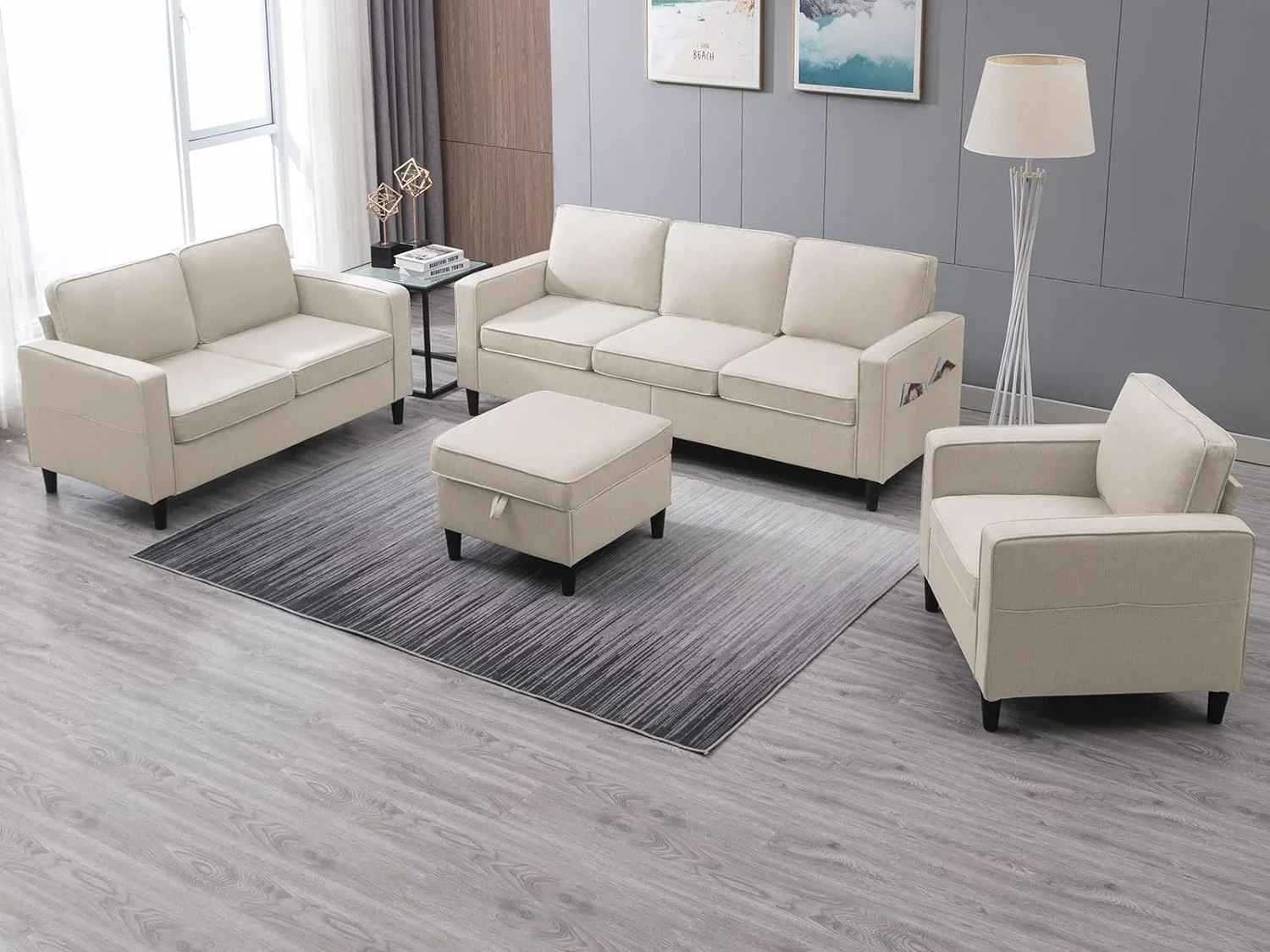 ijuicy Sectional Sofa Set,3PCS Living Room Furniture Couch Sets with Movable Storage Ottoman & Side Pockets,Include Sofa,Loveseat&Chair,Dark Gray - Image 18