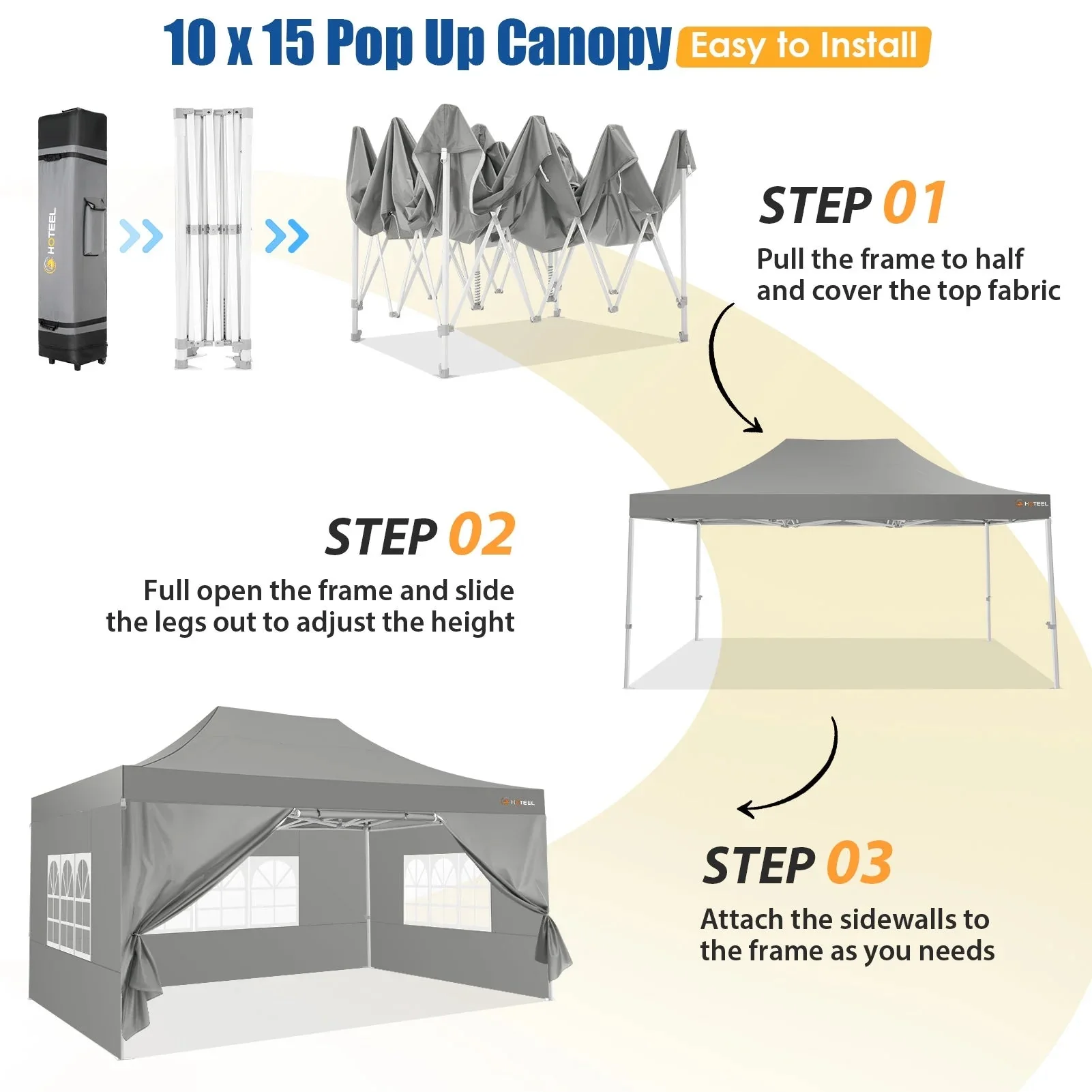 HOTEEL Heavy Duty Pop-Up Canopy Tent 10x15, 4 Sidewalls, Black - Image 25 HOTEEL Heavy Duty Pop-Up Canopy Tent 10x15, 4 Sidewalls, Black - Image 25