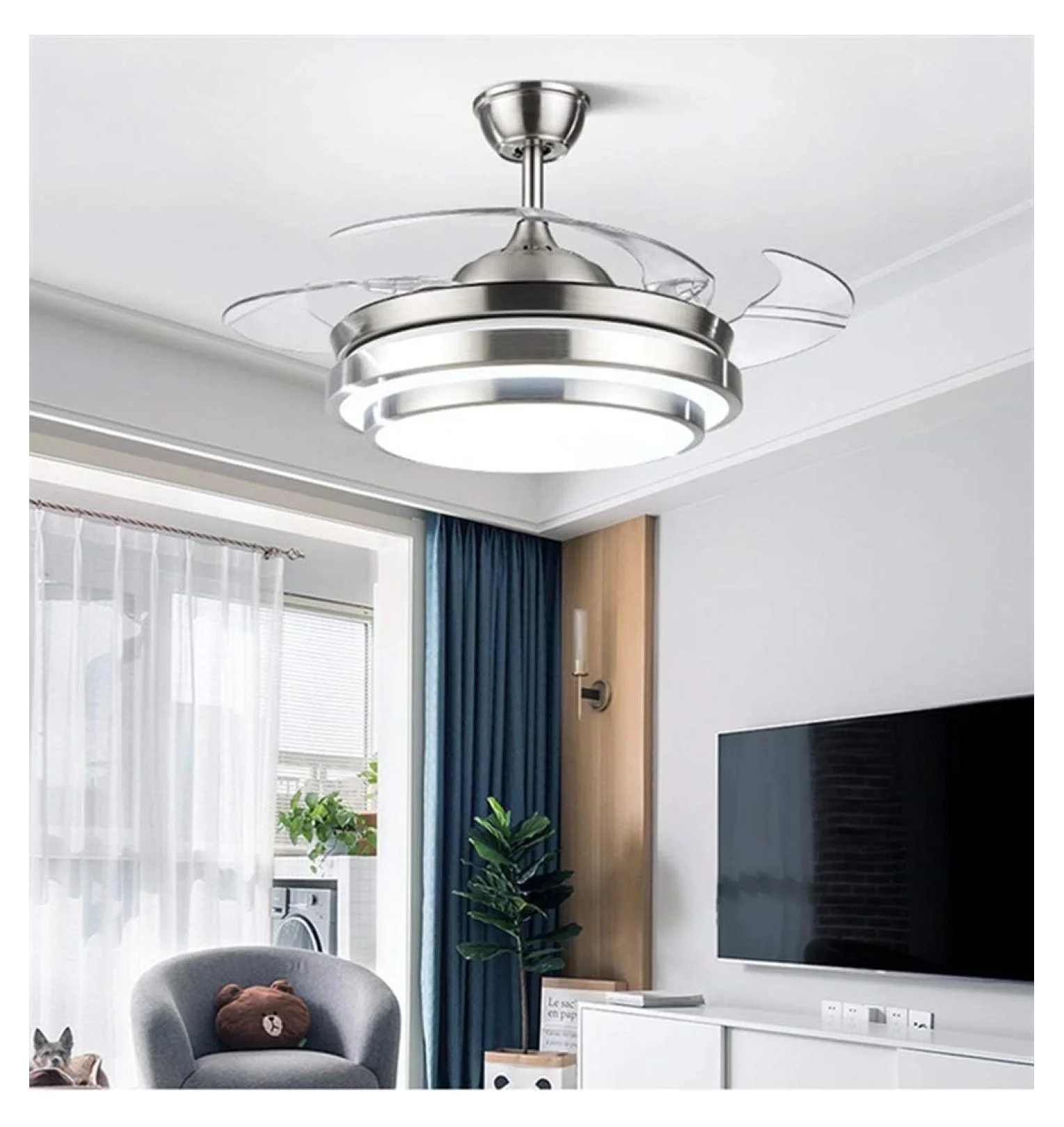 XylehR 42" Modern Ceiling Light with Fans Control, 4 Retractable Blades with 3 Light Color Change Ceiling Fan for Living Bedroom Restaurant, Silver Color with Silent Motor (42In-1 Update) - Image 9