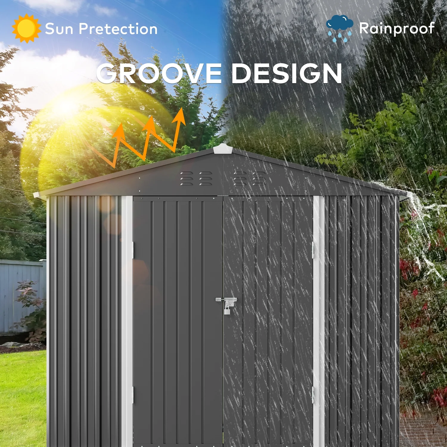 8' x 6' Outdoor Storage Shed, Lofka Garden Metal Shed with Double Lockable Doors and Air Vents for Patio, Garden, Backyard, Lawn, Gray - Image 3