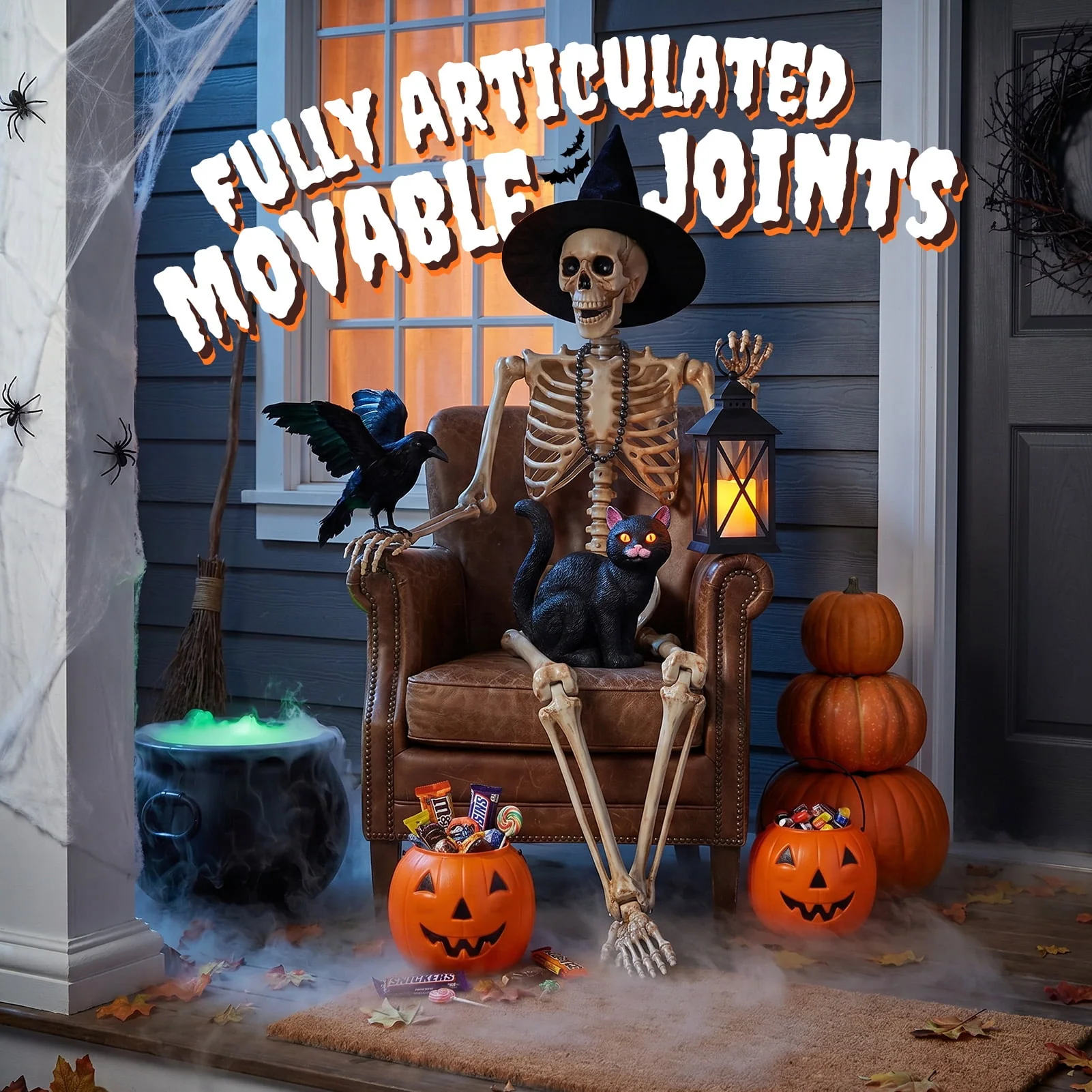 Ayieyill 5.4ft Halloween Skeleton Decorations, Weathered Posable Skeleton Decor for Halloween Decorations Outdoor Indoor - Image 8 Ayieyill 5.4ft Halloween Skeleton Decorations, Weathered Posable Skeleton Decor for Halloween Decorations Outdoor Indoor - Image 8