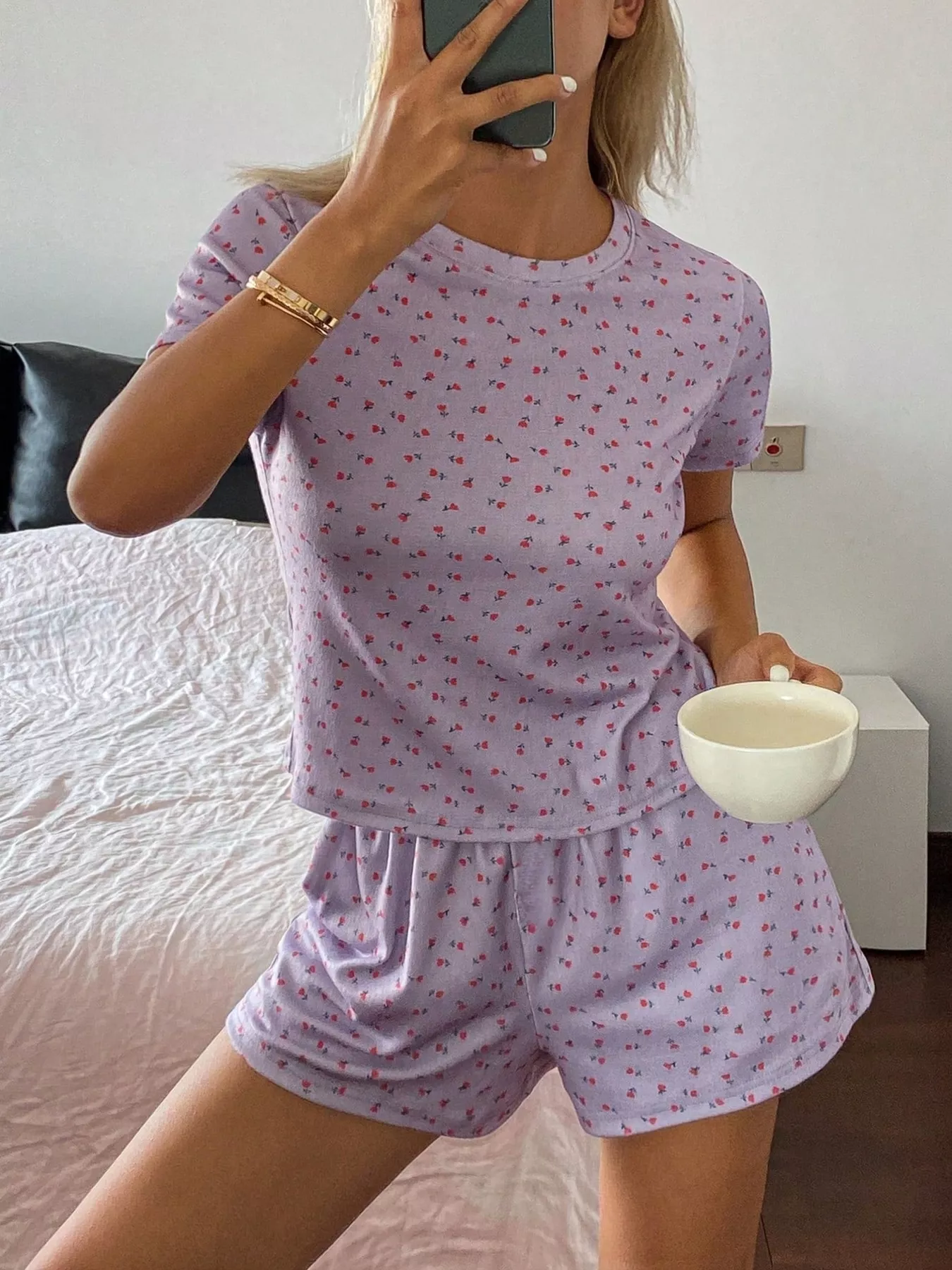 Floral Round Neck Top and Shorts Lounge Set - ZKZOOK