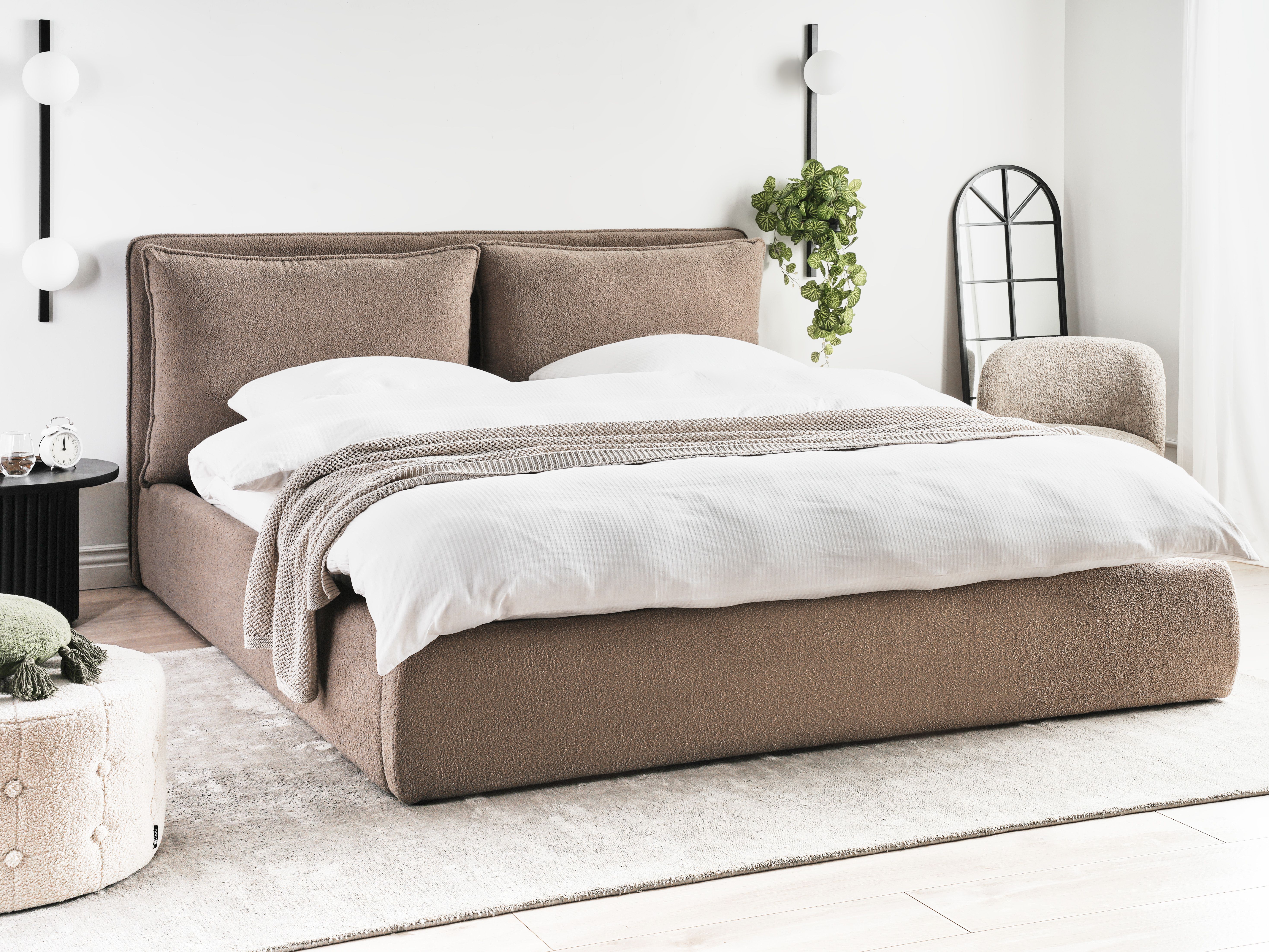Ottoman Bed Boucle BAJONNA 180 x 200 cm (EU Super King) Brown