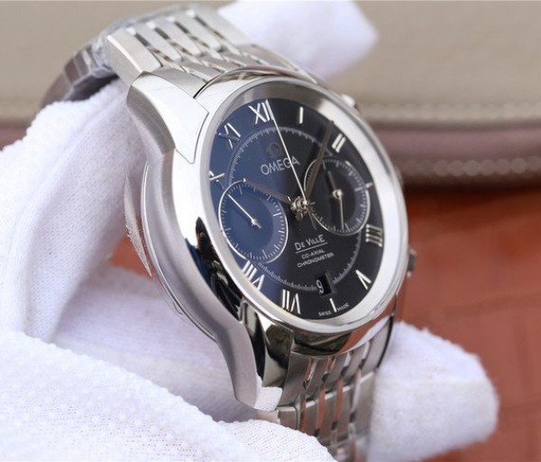 Replica Omega OMF De Ville Chronograph 42mm Black Dial SS Bracelet A9300 - Top club