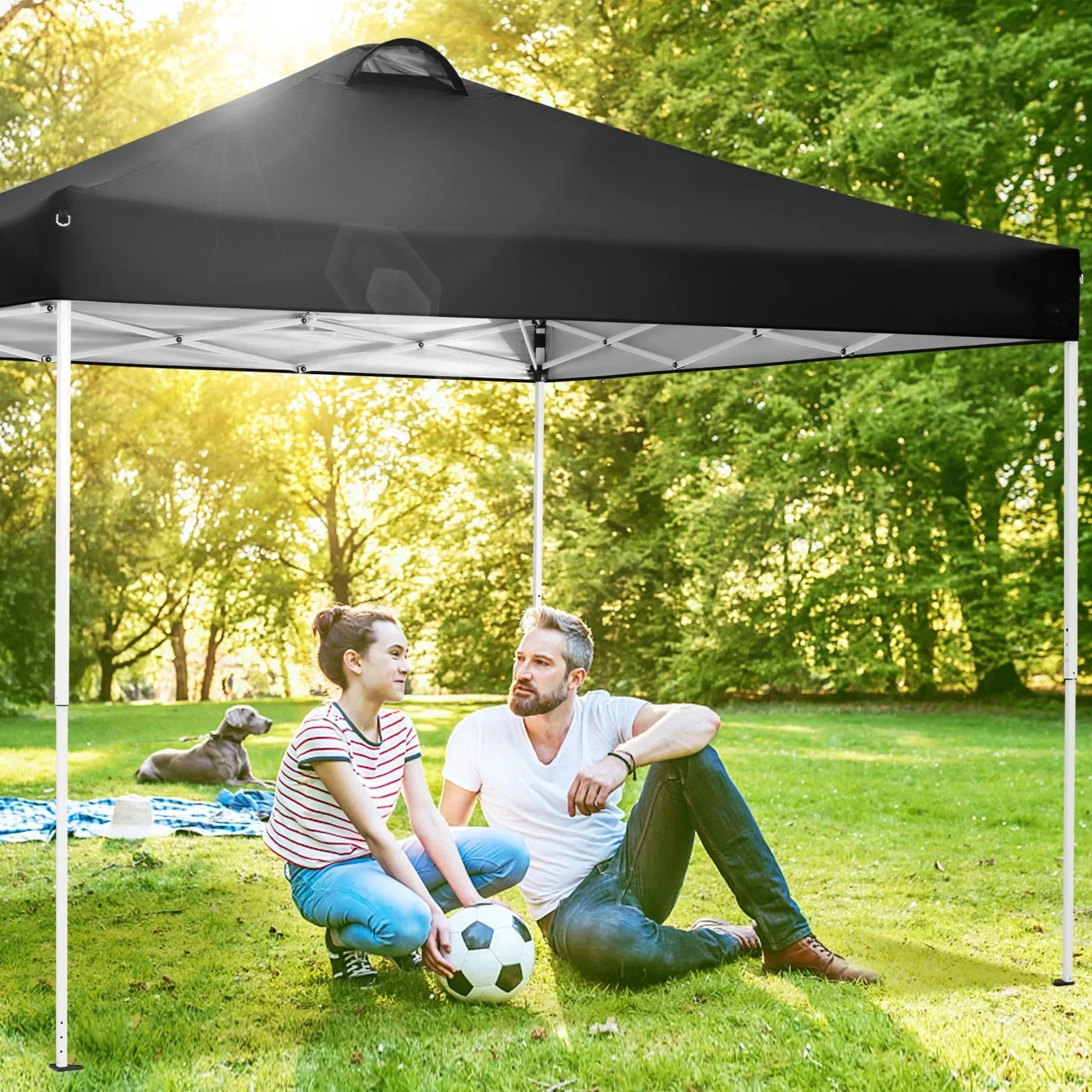 COBIZI 10x10 EZ Pop up Canopy Gazebo with Sidewalls,Pop up Canopy Tent Instant Shelter for Outdoor Party Camping Backyard Beach with Air Vent ,Carry Bag,Stakes,Ropes,Black - Image 5