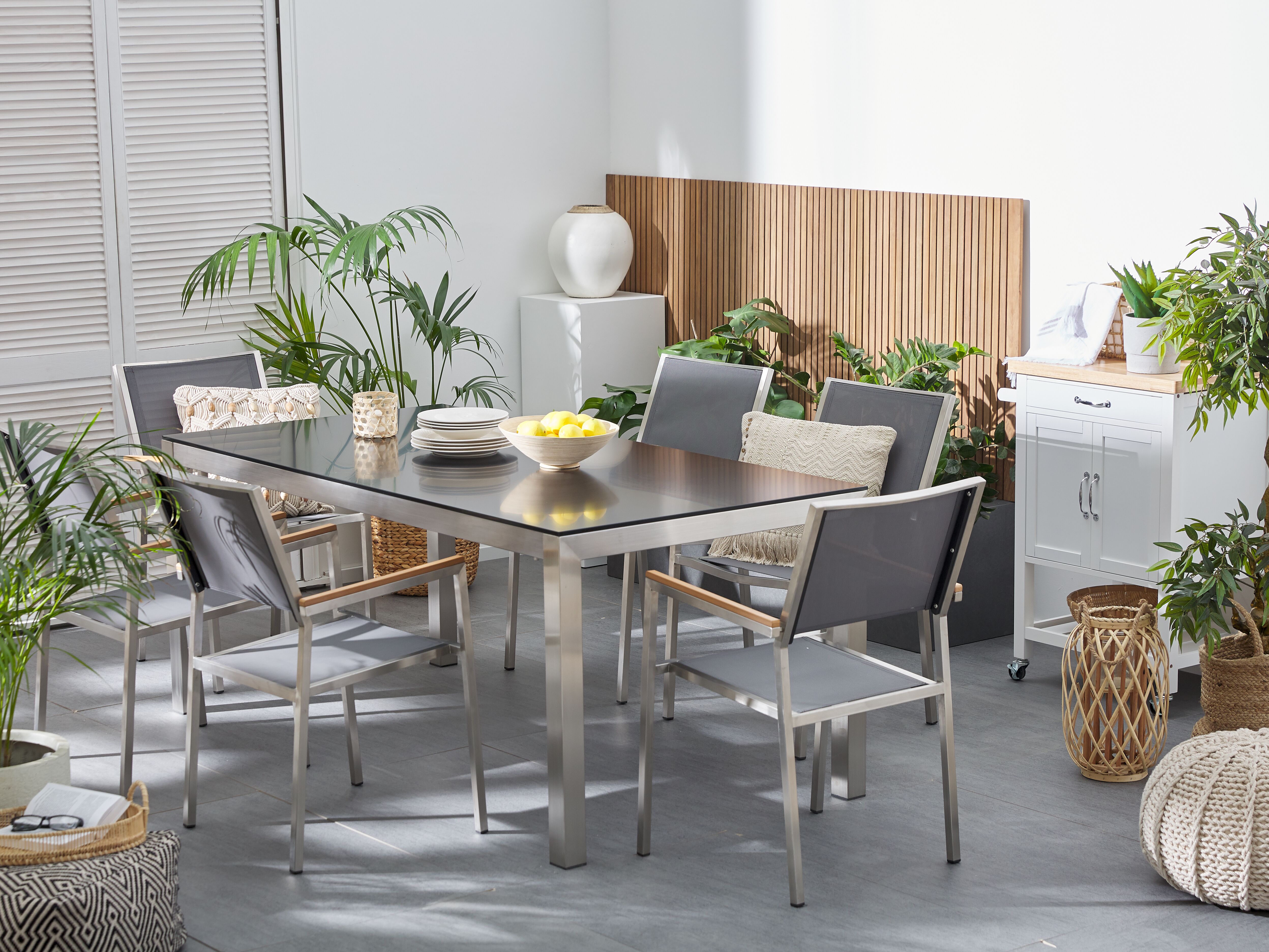 Garden Dining Table GROSSETO 180 cm 90 cm Tempered Glass Black