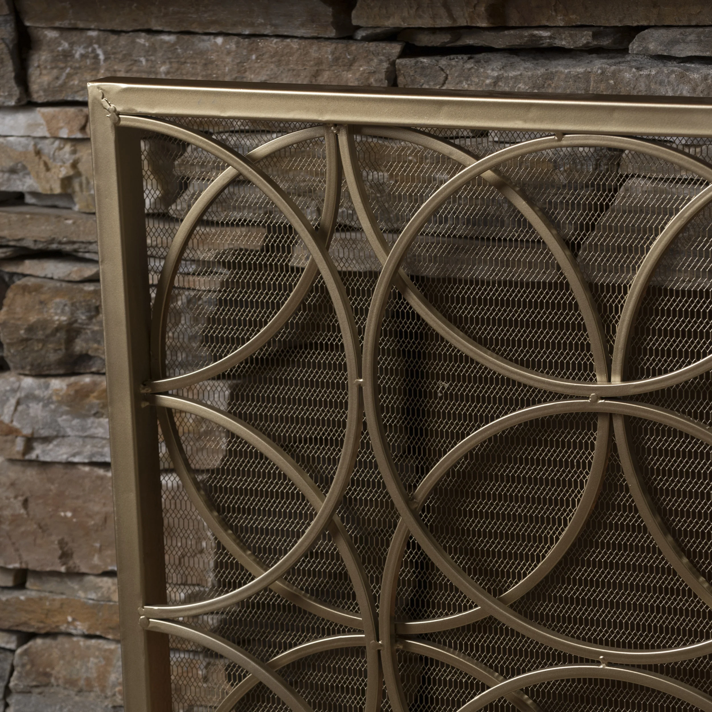 Noble House Emmilou Iron Single Panel Fireplace Screen, Gold - Image 6