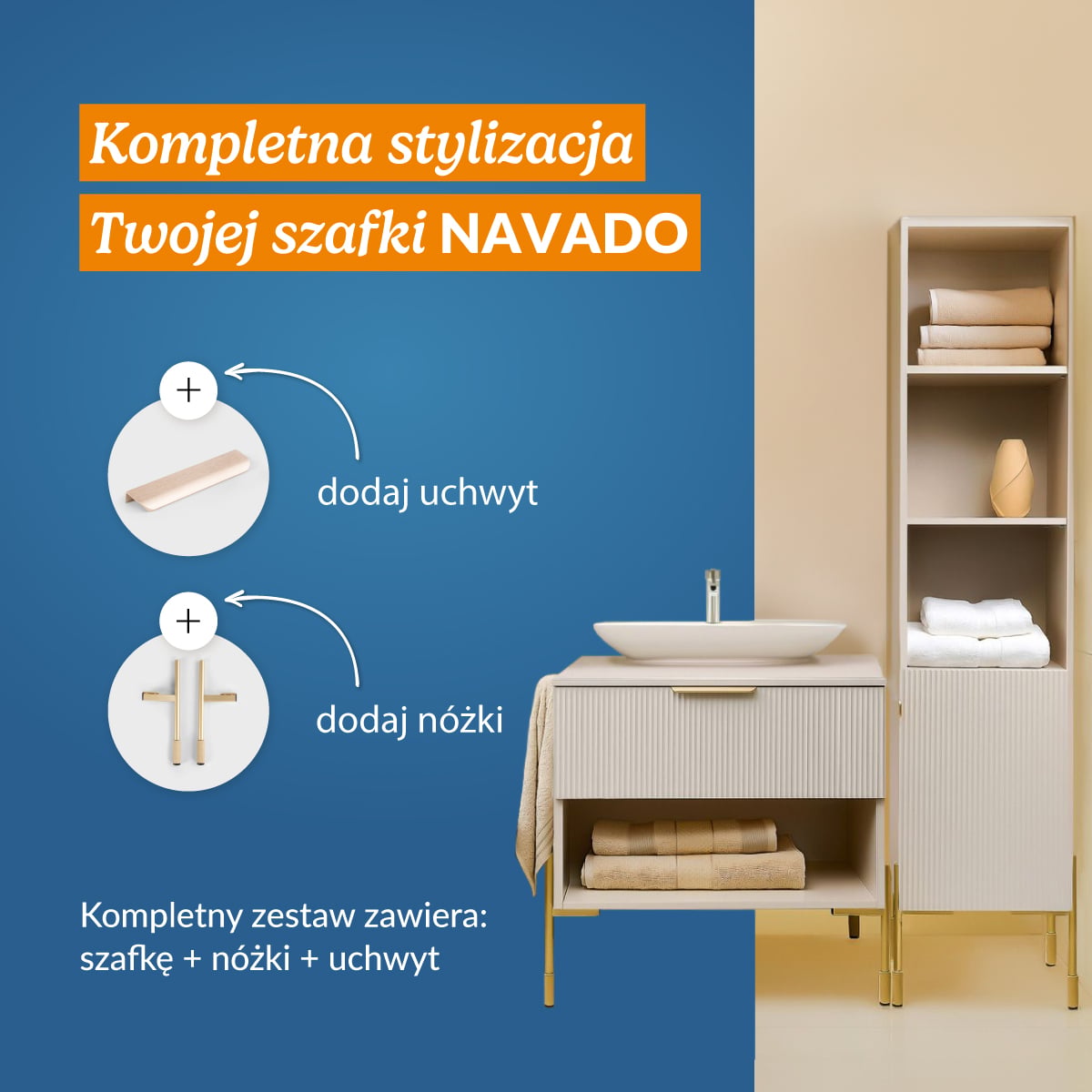 Szafka NAVADO x CERSANIT słupek kaszmir 28x40x160 cm