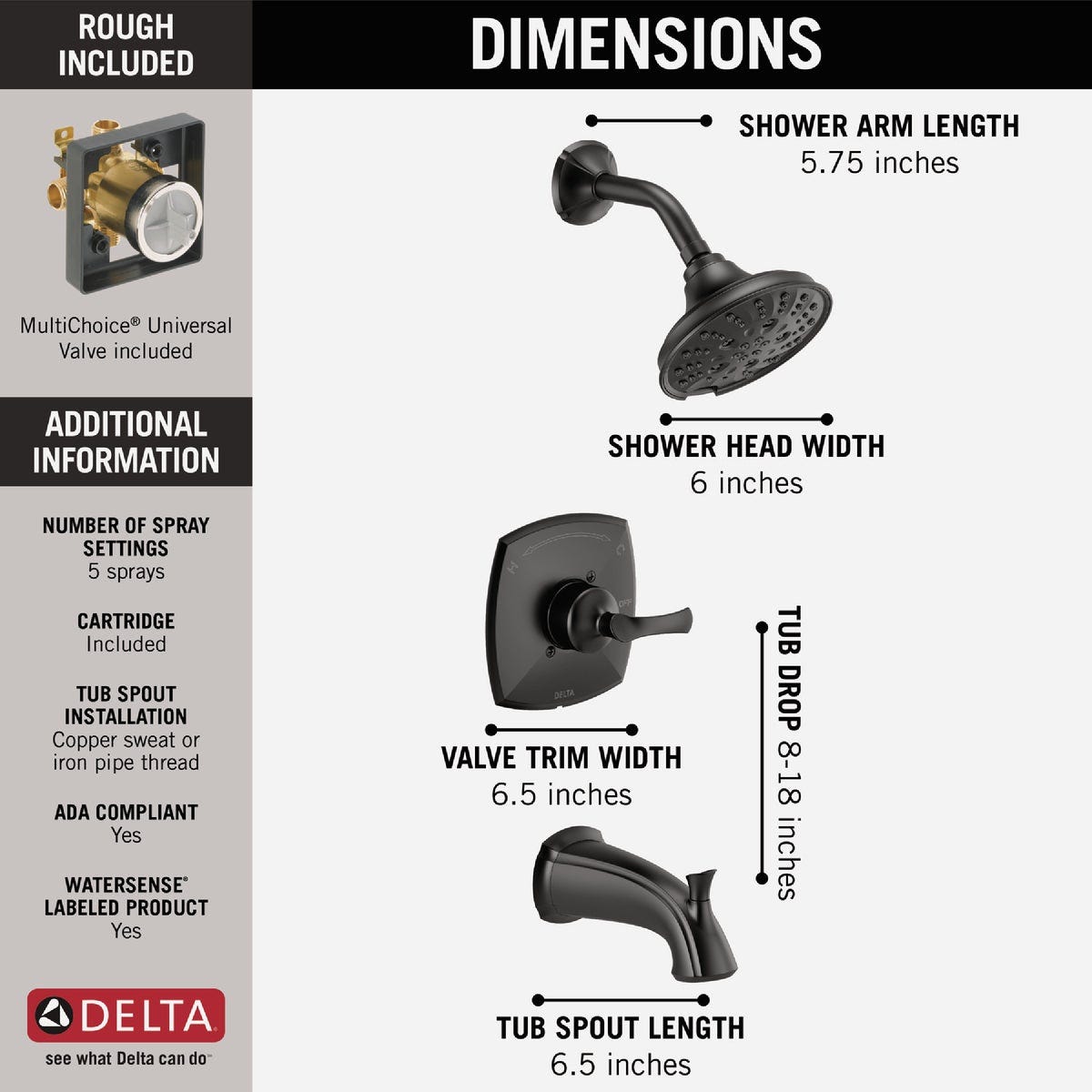 Delta Sandover Monitor 14 Series Matte Black Tub and Shower Faucet