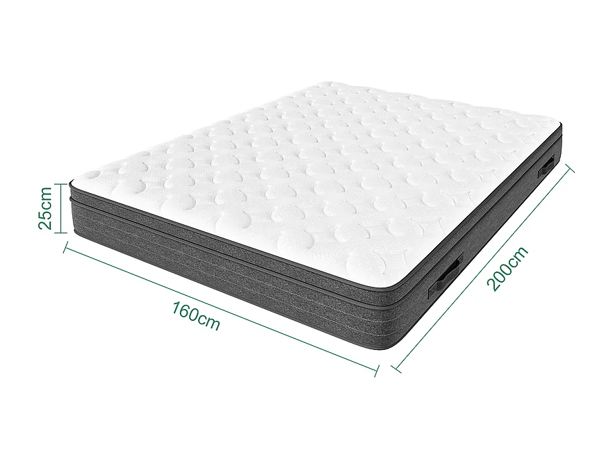 Matelas 160x200cm ressorts ensachés - ép.25cm - soutien 7 zones - avec poignée - Hypoallergénique